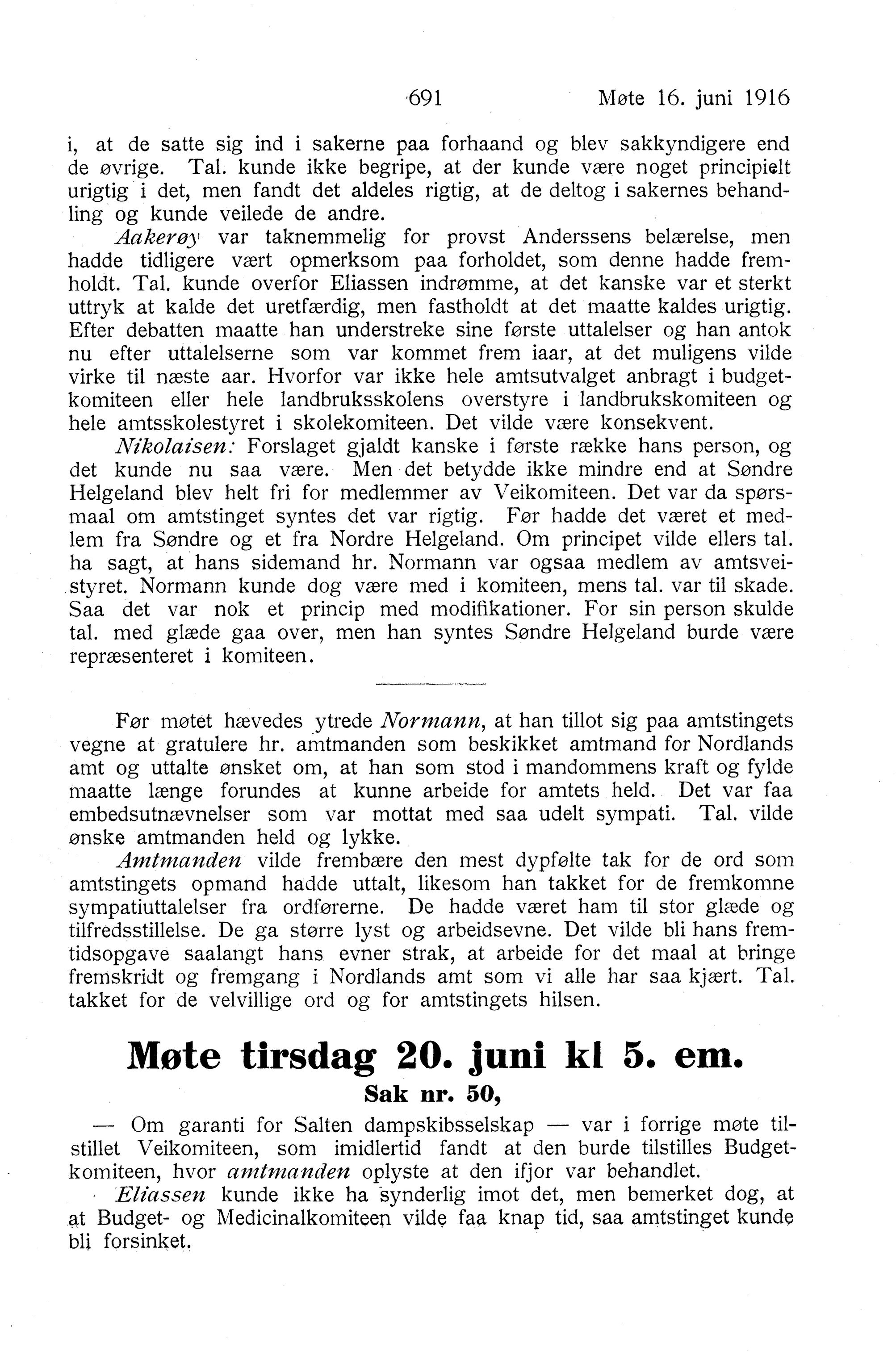 Nordland Fylkeskommune. Fylkestinget, AIN/NFK-17/176/A/Ac/L0039: Fylkestingsforhandlinger 1916, 1916, p. 691