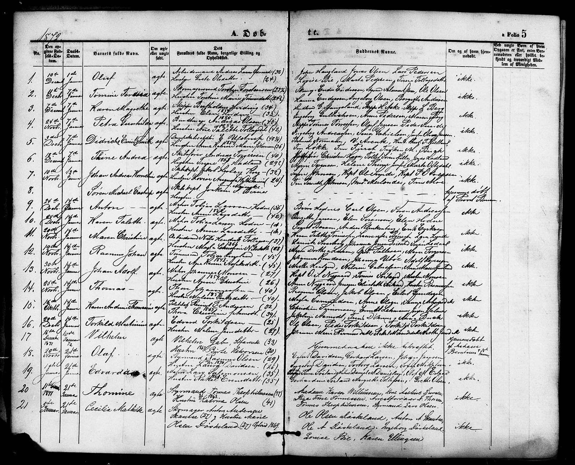 Domkirken sokneprestkontor, SAST/A-101812/001/30/30BB/L0013: Parish register (copy) no. B 13, 1871-1880, p. 5