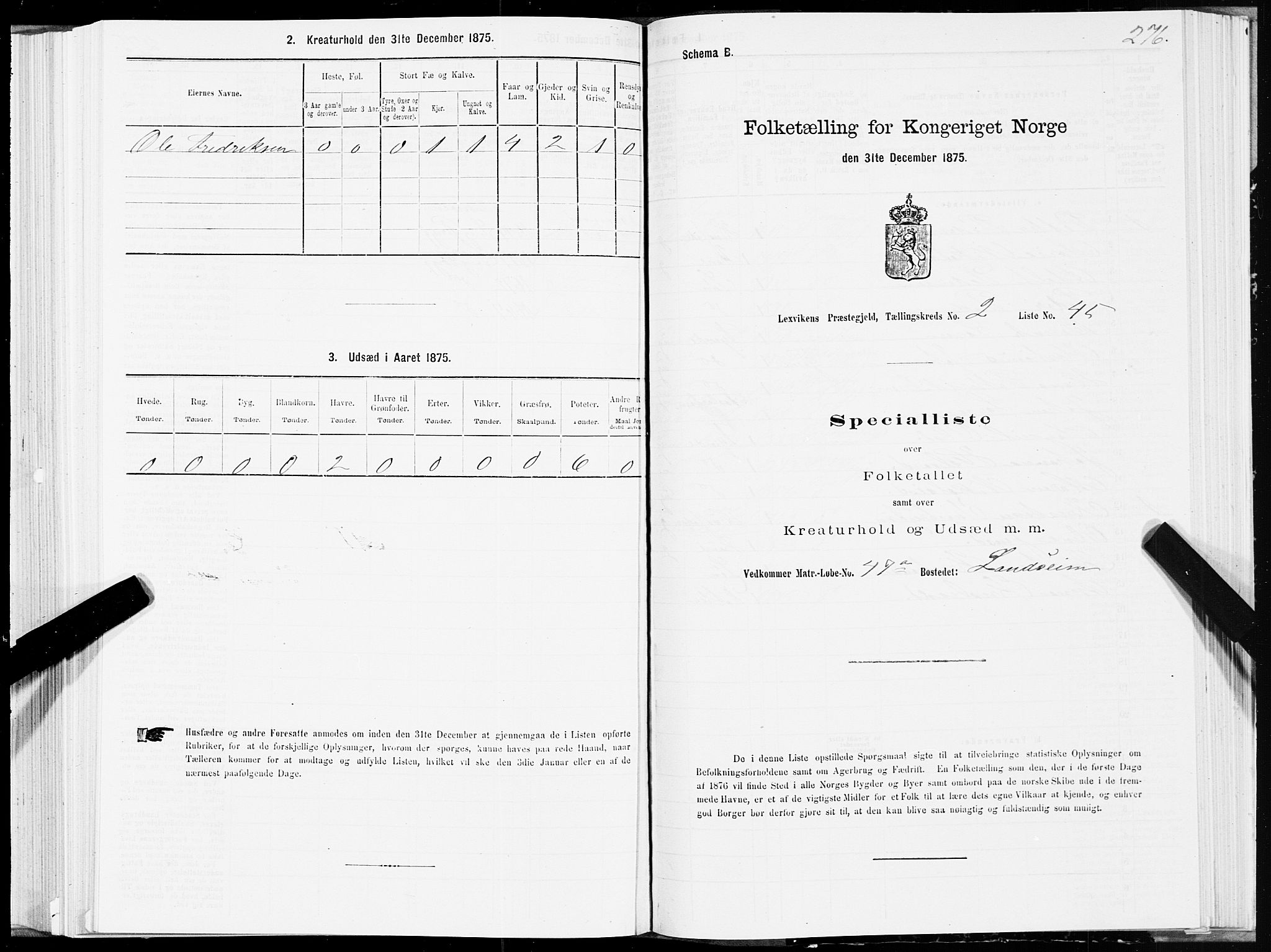 SAT, 1875 census for 1718P Leksvik, 1875, p. 1276