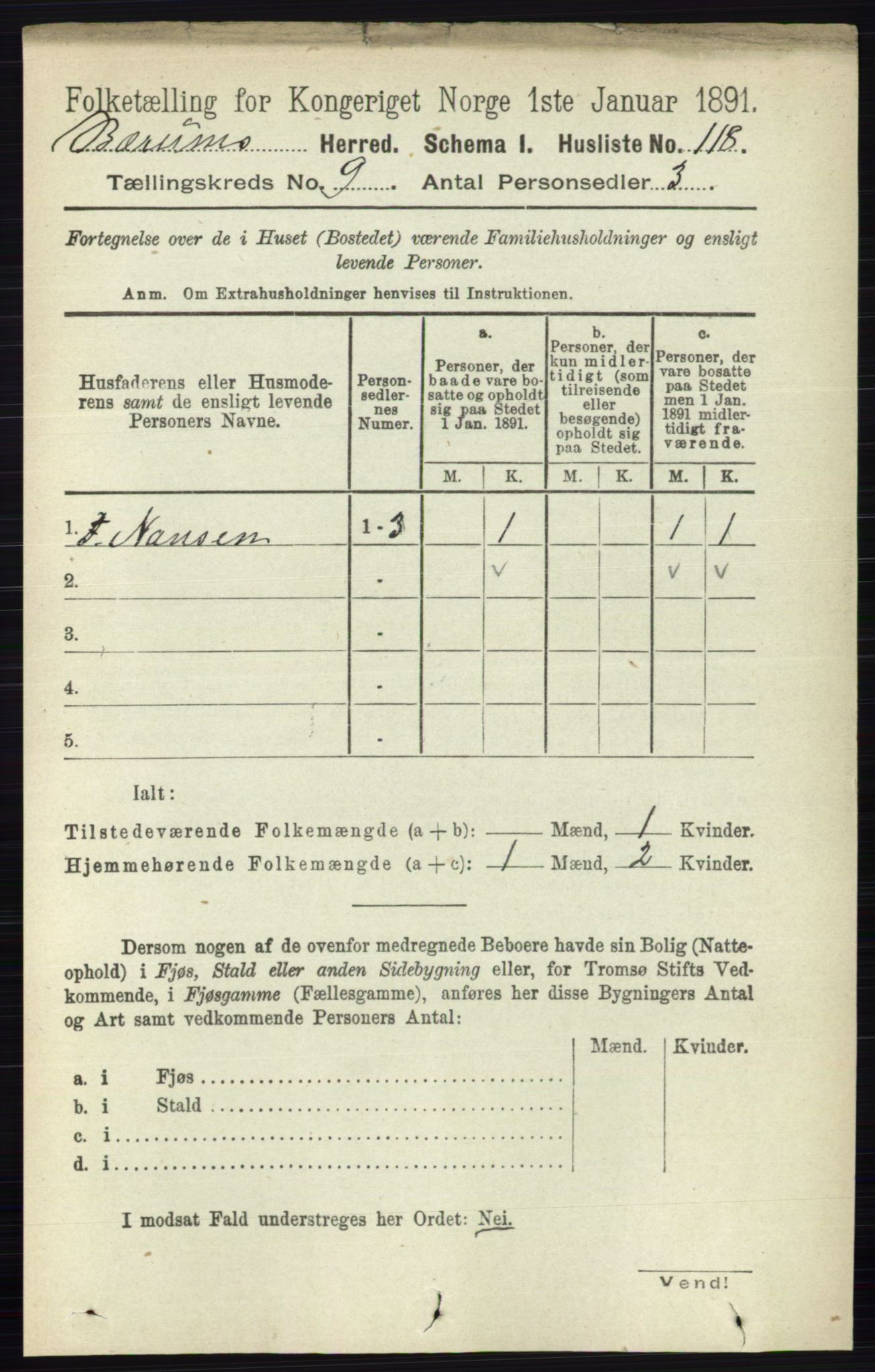 RA, 1891 census for 0219 Bærum, 1891, p. 5101