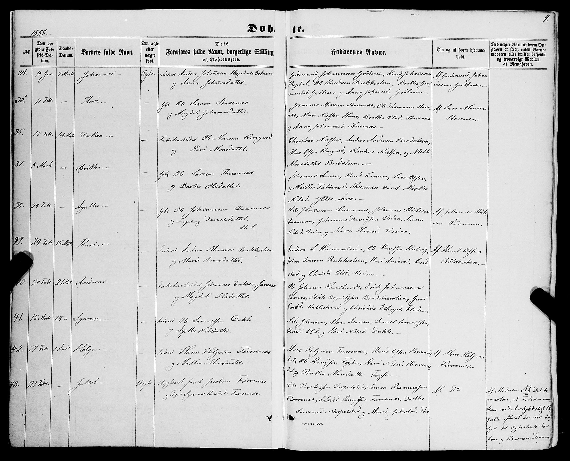 Haus sokneprestembete, AV/SAB-A-75601/H/Haa: Parish register (official) no. A 17, 1858-1870, p. 9