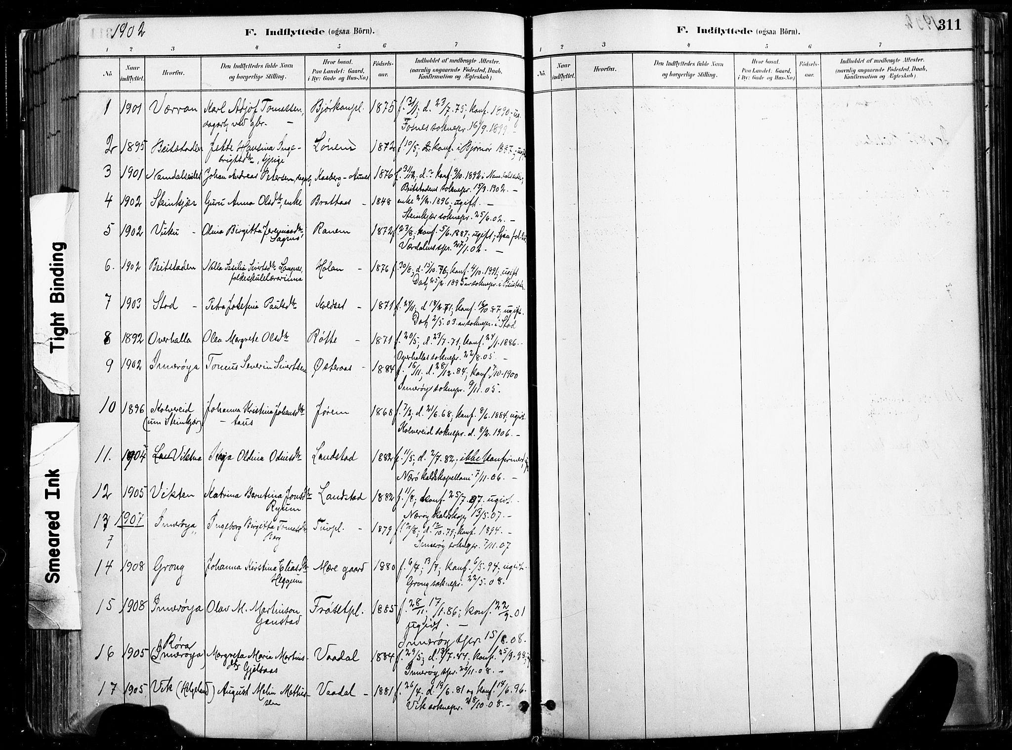 Ministerialprotokoller, klokkerbøker og fødselsregistre - Nord-Trøndelag, AV/SAT-A-1458/735/L0351: Parish register (official) no. 735A10, 1884-1908, p. 311