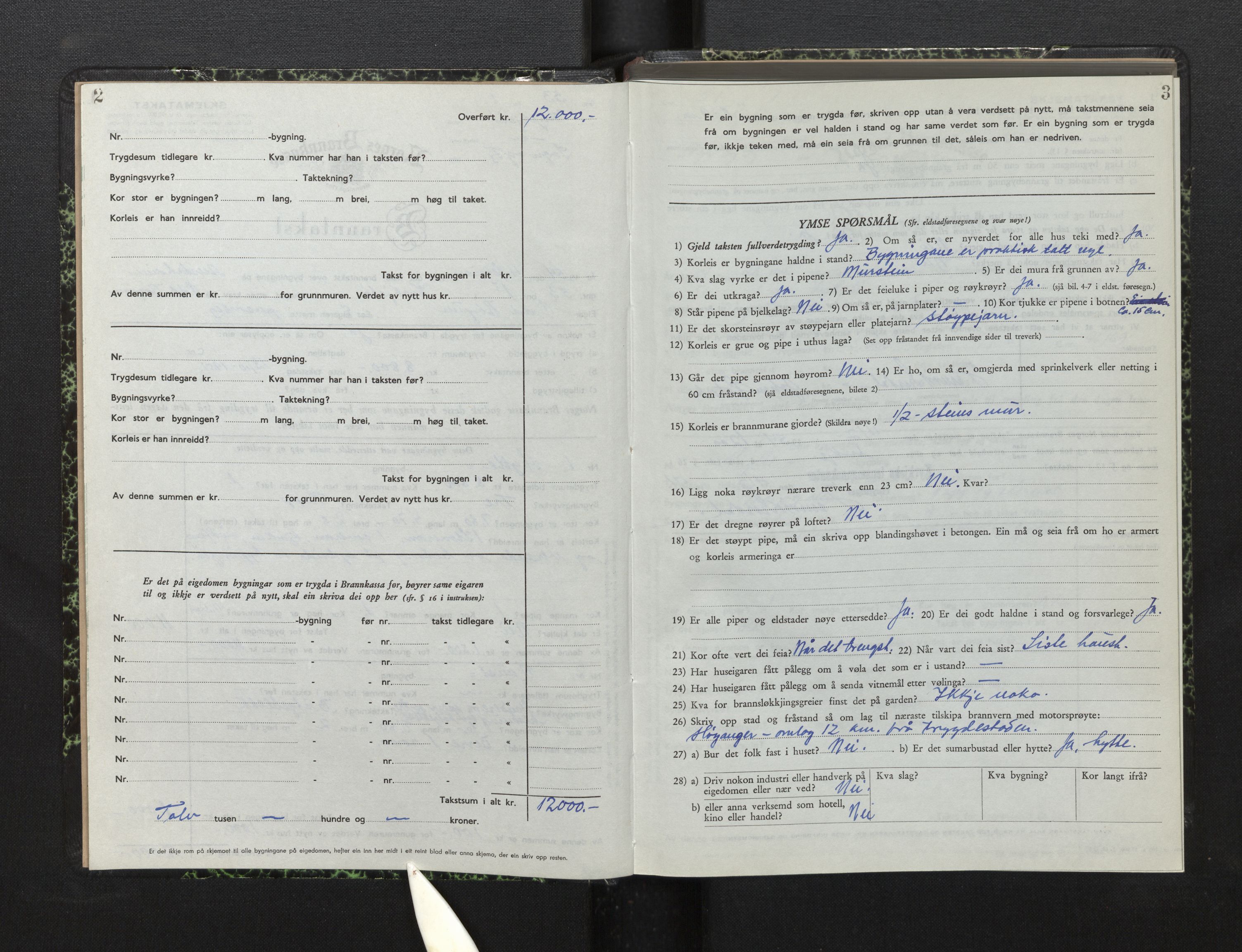 Lensmannen i Kyrkjebø, AV/SAB-A-29001/0012/L0008: Branntakstprotokoll, skjematakst, 1954-1960, p. 2-3