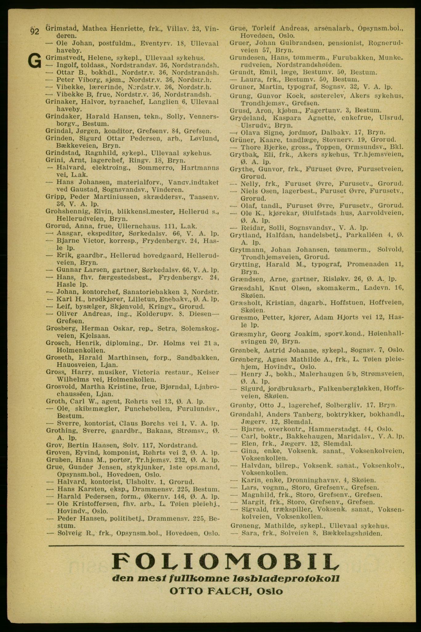 Aker adressebok/adressekalender, PUBL/001/A/004: Aker adressebok, 1929, p. 92