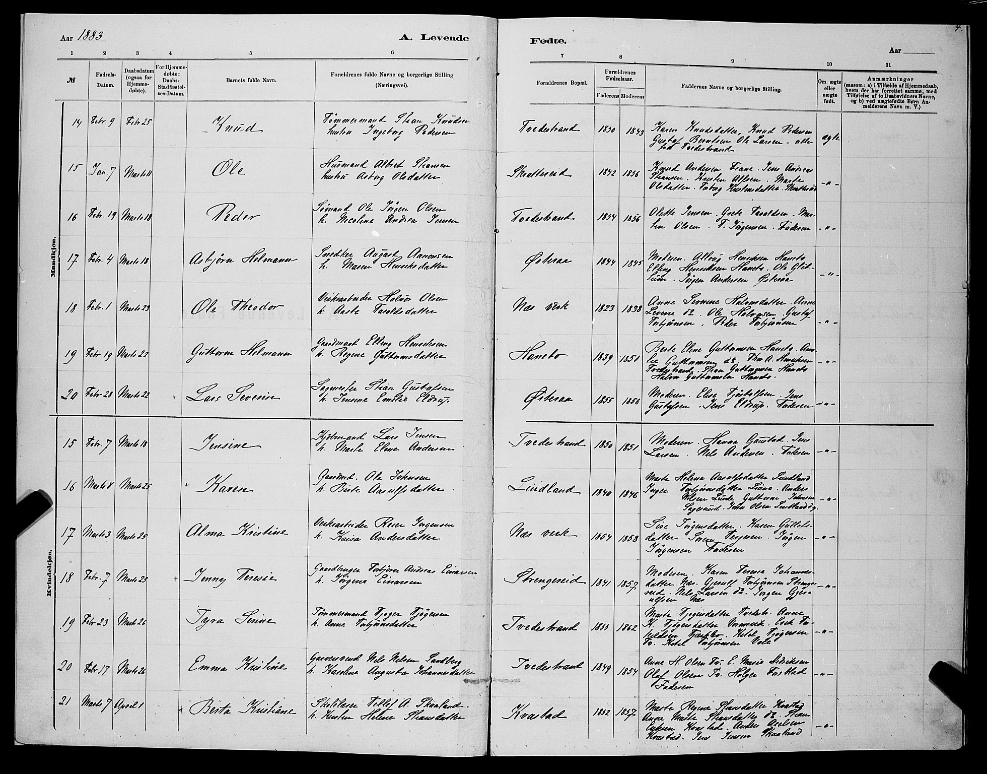 Holt sokneprestkontor, AV/SAK-1111-0021/F/Fb/L0010: Parish register (copy) no. B 10, 1883-1896, p. 4