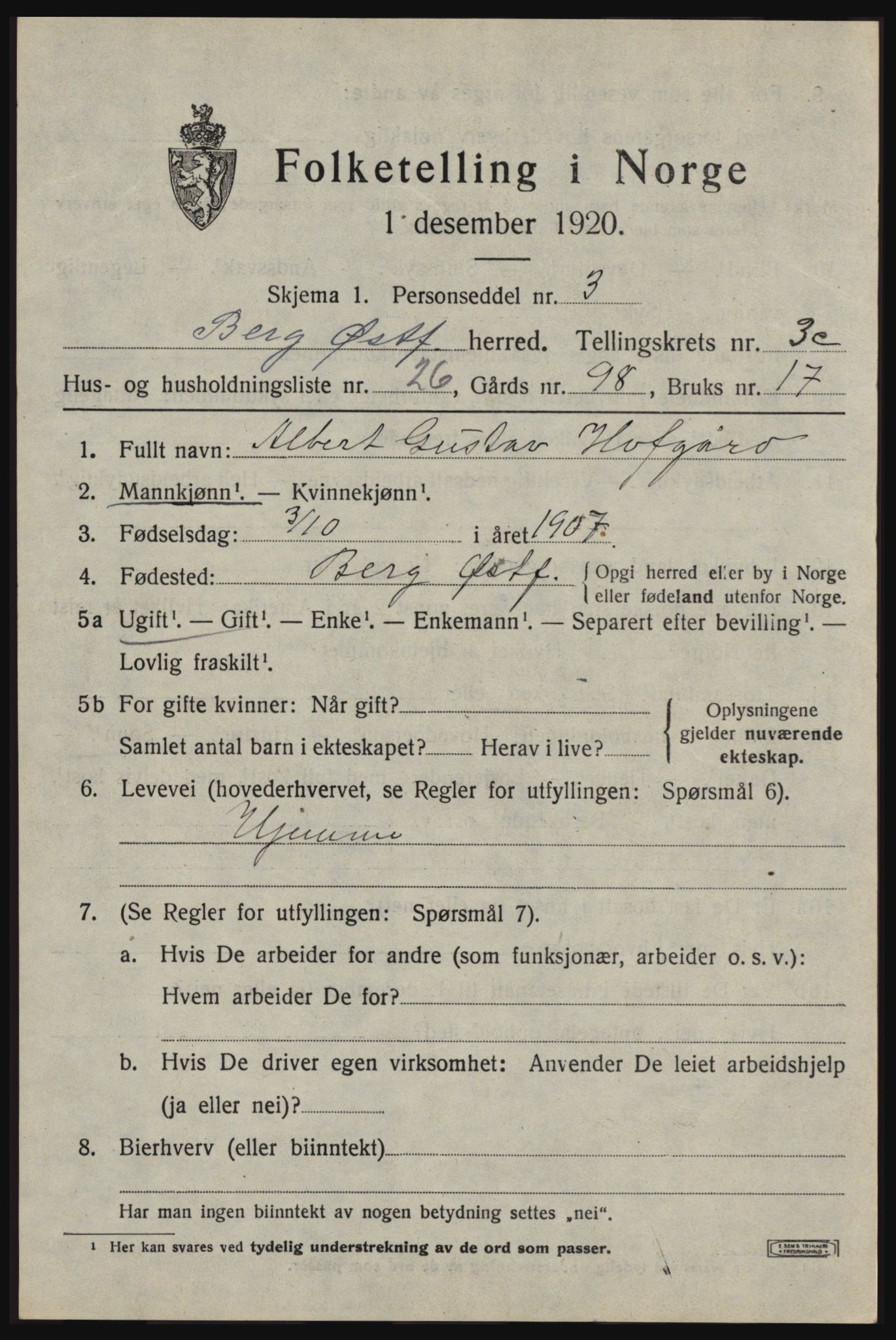 SAO, 1920 census for Berg, 1920, p. 7423