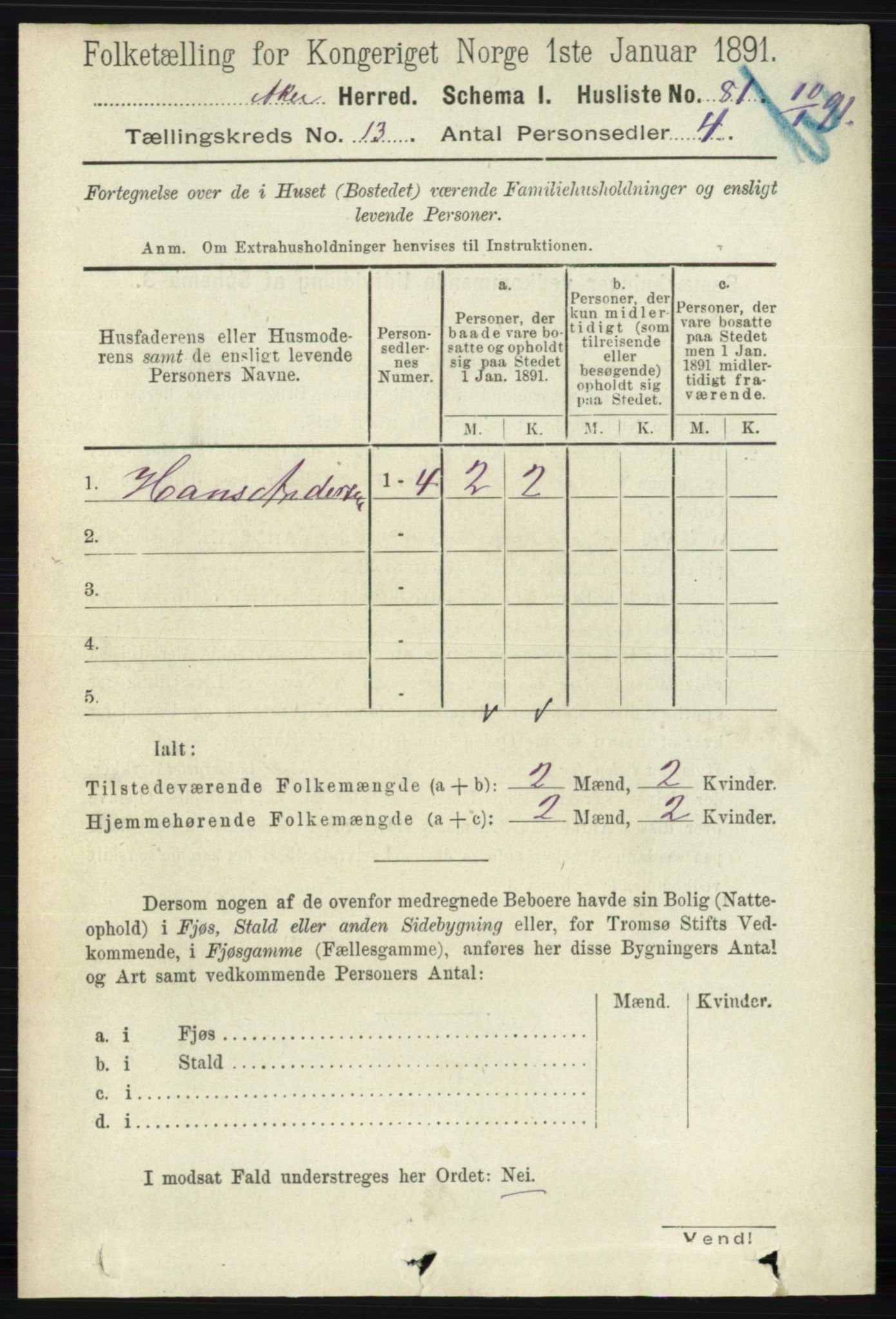 RA, 1891 census for 0218 Aker, 1891, p. 12107