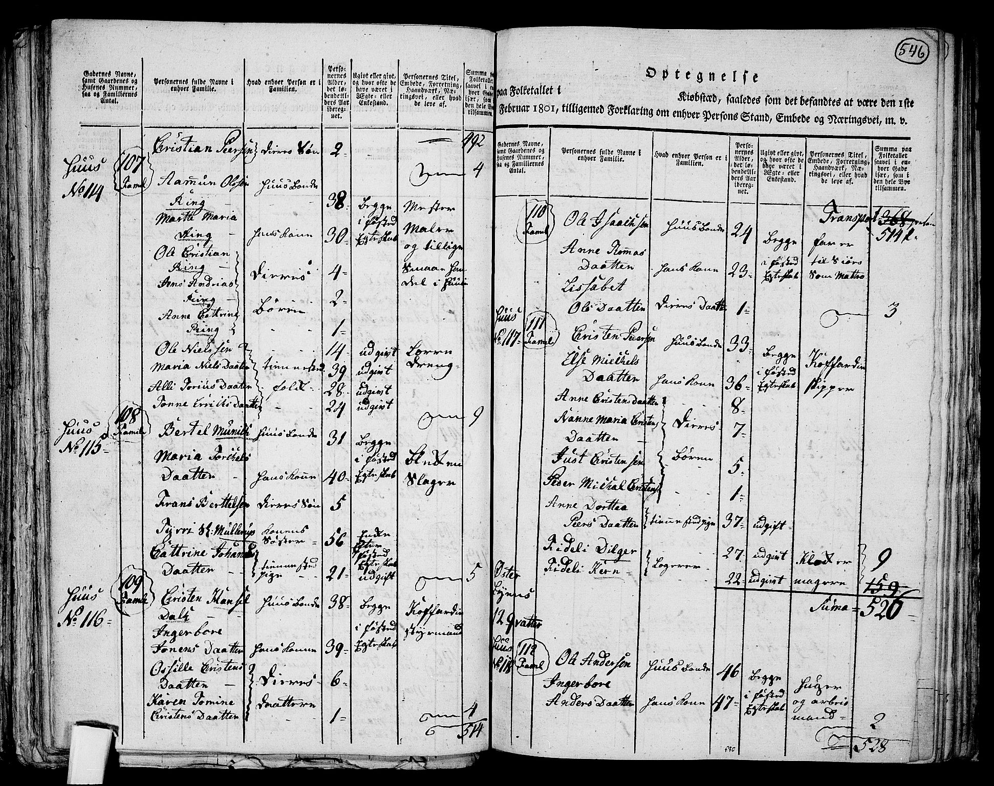 RA, 1801 census for 1001P Kristiansand, 1801, p. 545b-546a