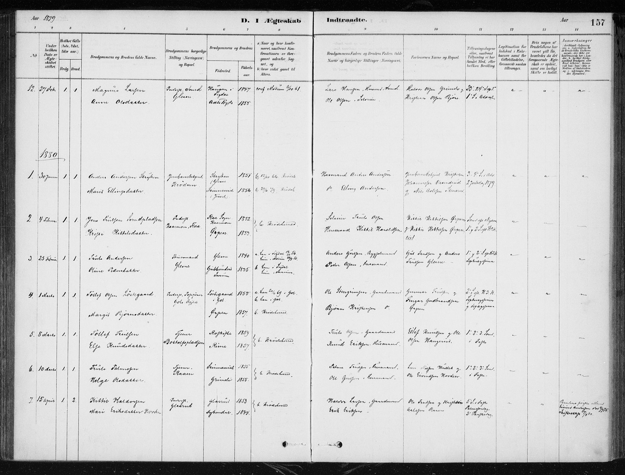 Krødsherad kirkebøker, SAKO/A-19/F/Fa/L0005: Parish register (official) no. 5, 1879-1888, p. 157