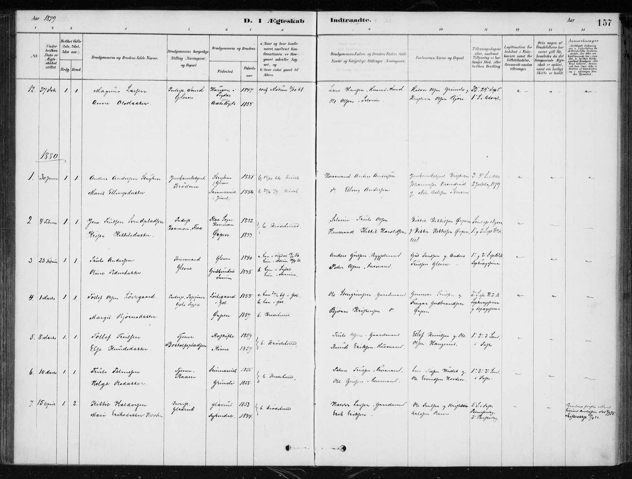 Krødsherad kirkebøker, AV/SAKO-A-19/F/Fa/L0005: Parish register (official) no. 5, 1879-1888, p. 157