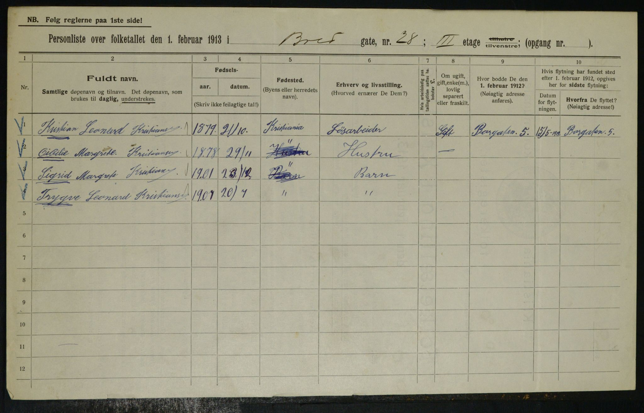 OBA, Municipal Census 1913 for Kristiania, 1913, p. 8567