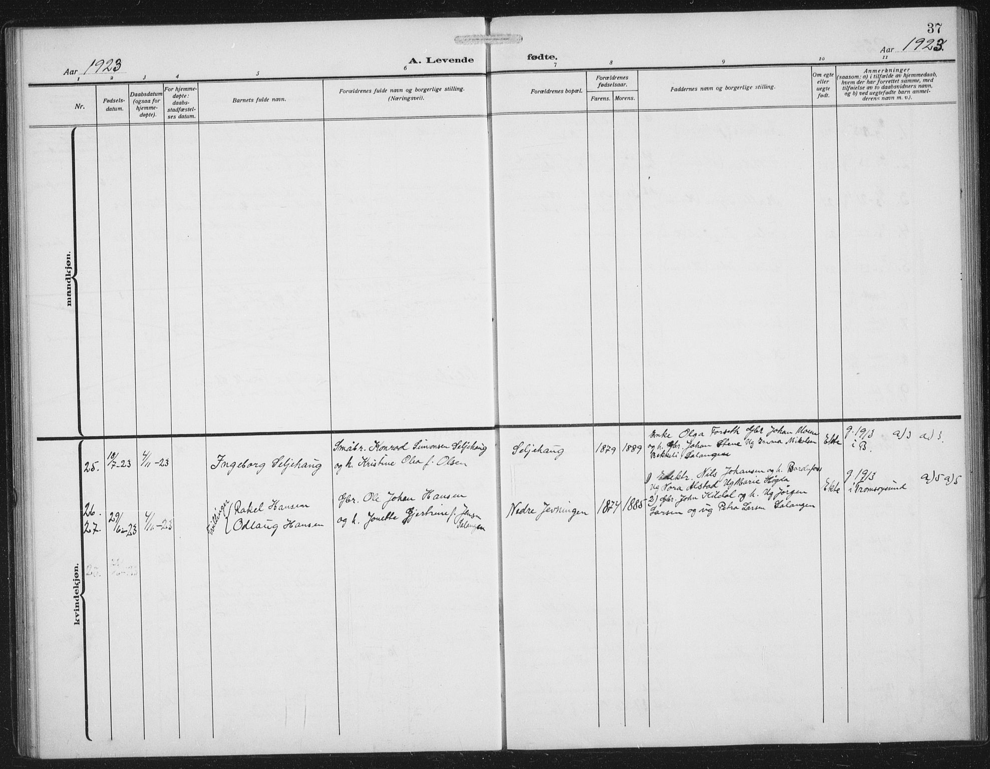 Målselv sokneprestembete, AV/SATØ-S-1311/G/Ga/Gab/L0009klokker: Parish register (copy) no. 9, 1913-1941, p. 37