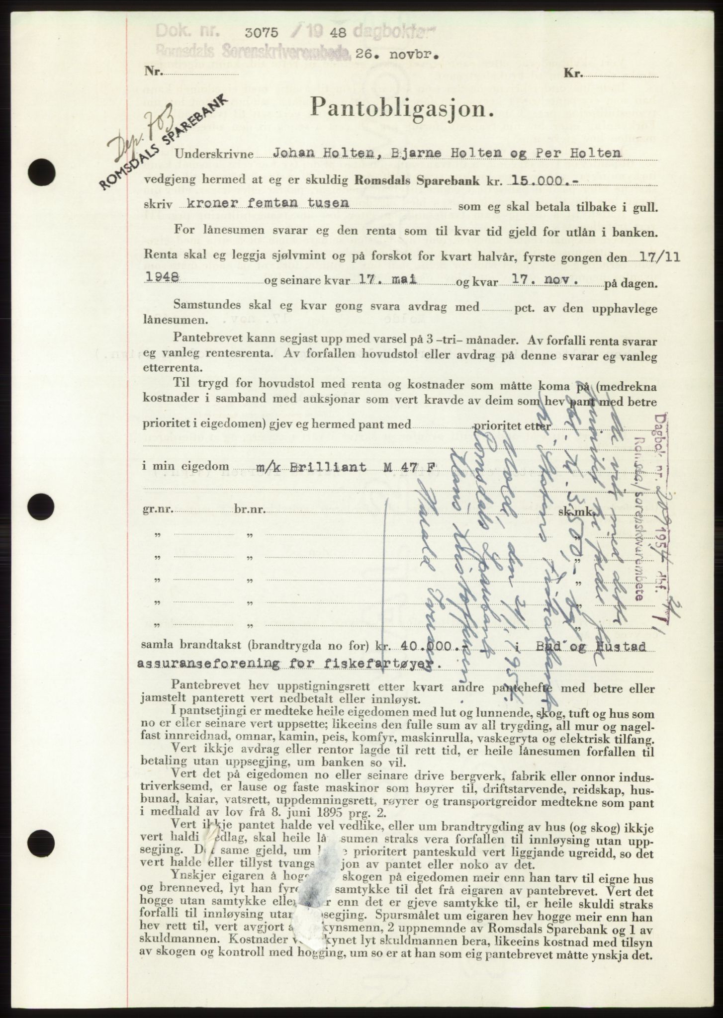 Romsdal sorenskriveri, AV/SAT-A-4149/1/2/2C: Mortgage book no. B4, 1948-1949, Diary no: : 3075/1948