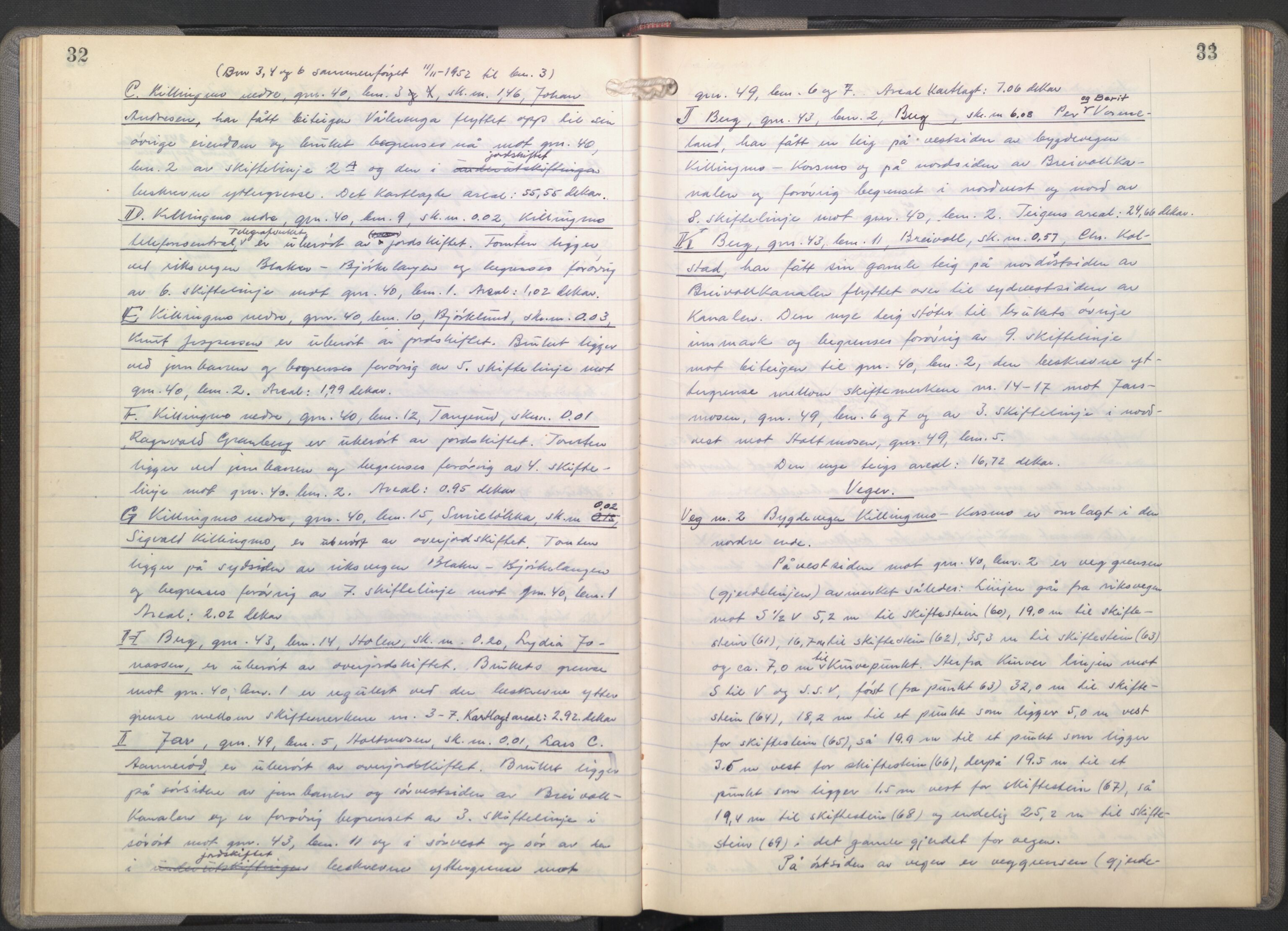 Eidsivating jordskifteoverrett, AV/SAO-A-10121a/A/L0001: Jordskifteoverrettsbok, 1948-1974, p. 32-33
