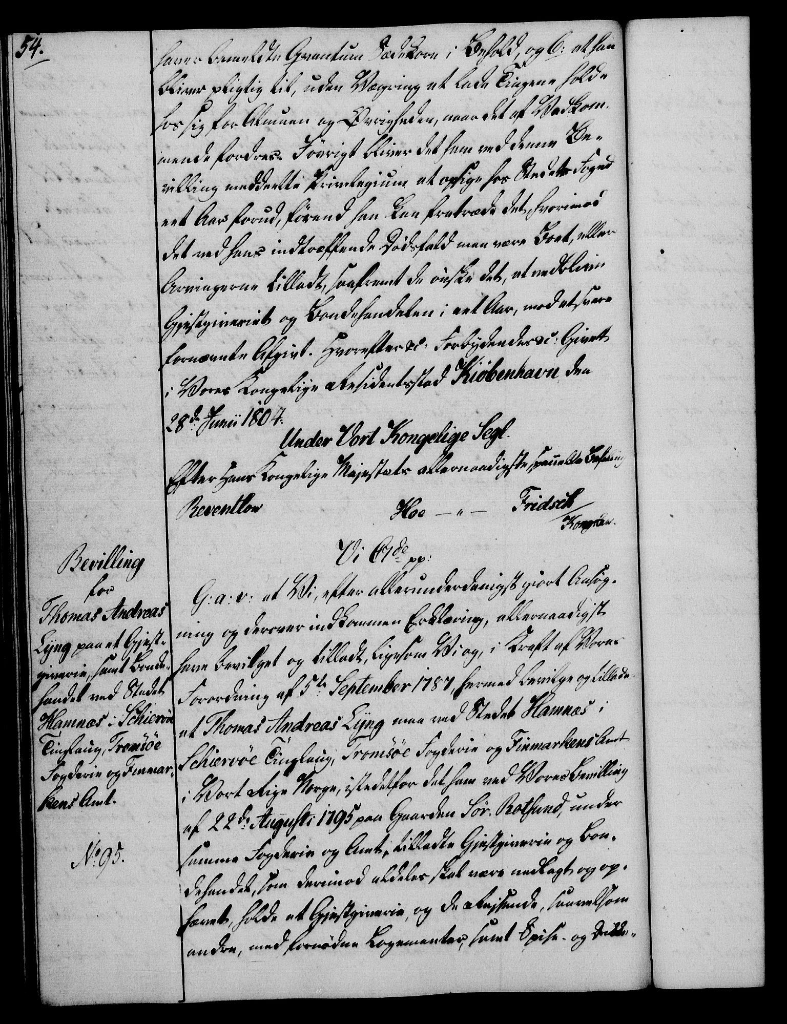 Rentekammeret, Kammerkanselliet, AV/RA-EA-3111/G/Gg/Gga/L0018: Norsk ekspedisjonsprotokoll med register (merket RK 53.18), 1804-1806, p. 54