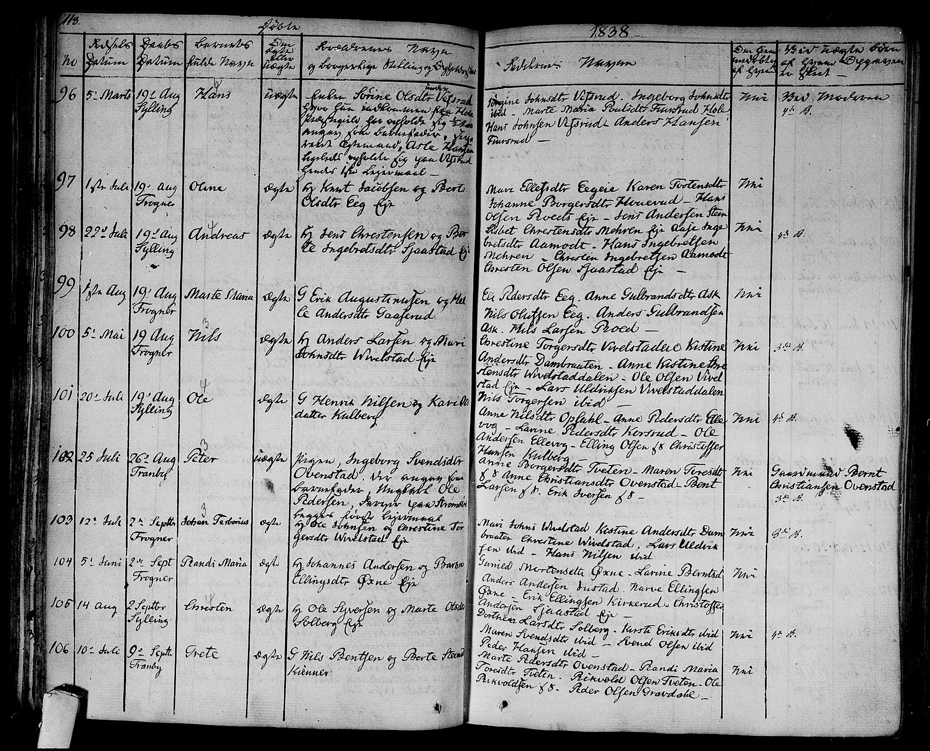 Lier kirkebøker, SAKO/A-230/F/Fa/L0010: Parish register (official) no. I 10, 1827-1843, p. 113