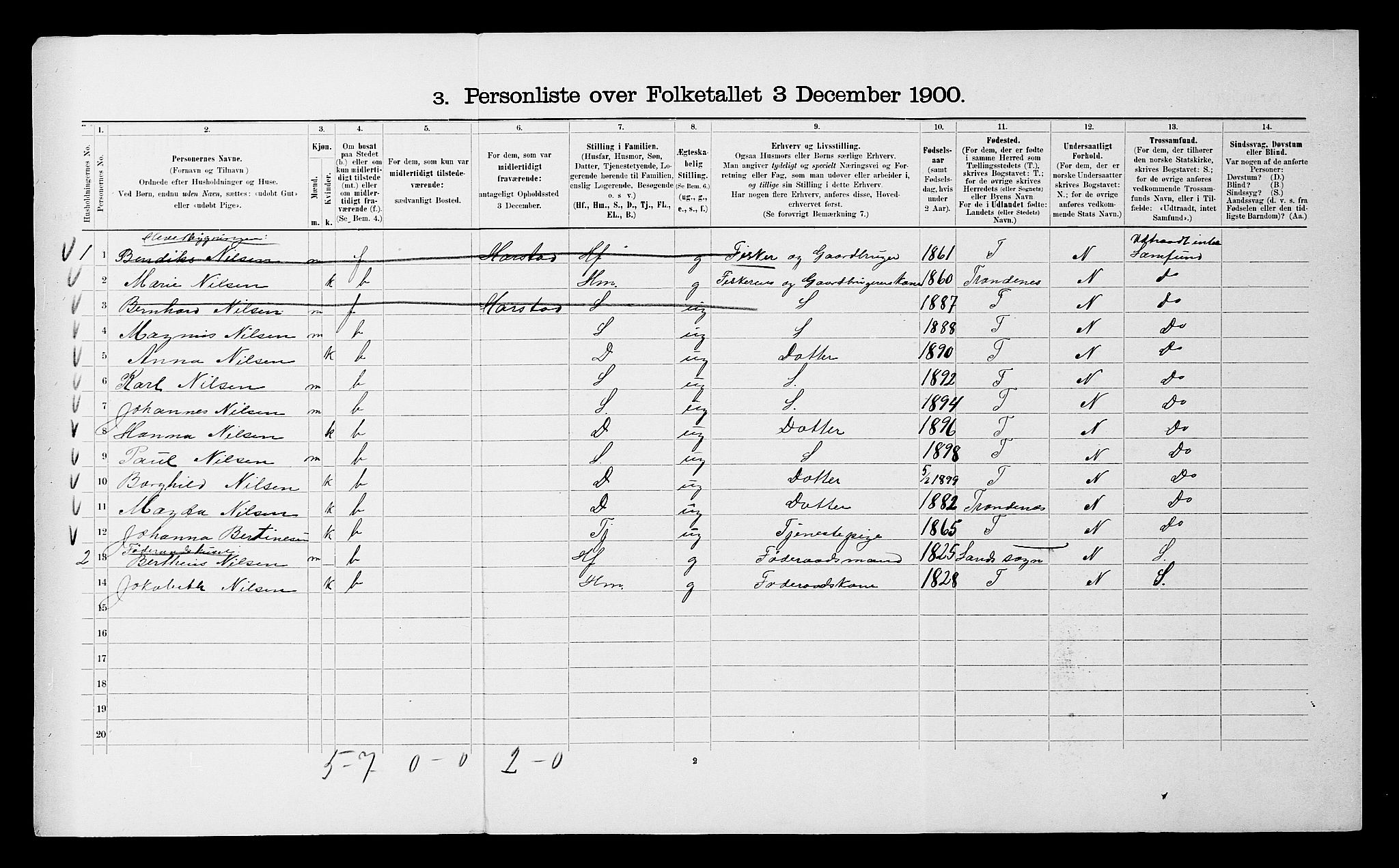 SATØ, 1900 census for Berg, 1900, p. 319