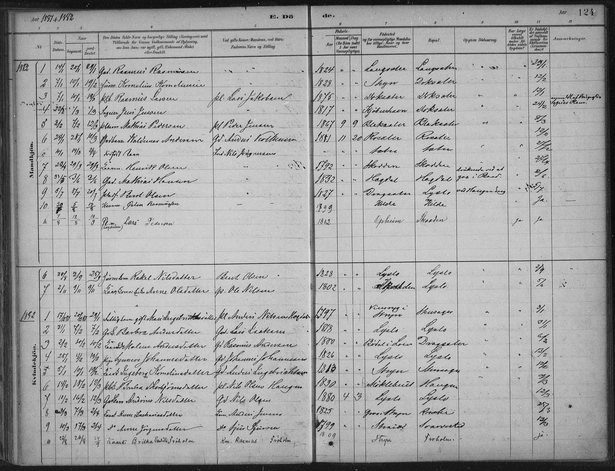 Innvik sokneprestembete, AV/SAB-A-80501: Parish register (official) no. B  1, 1879-1902, p. 124