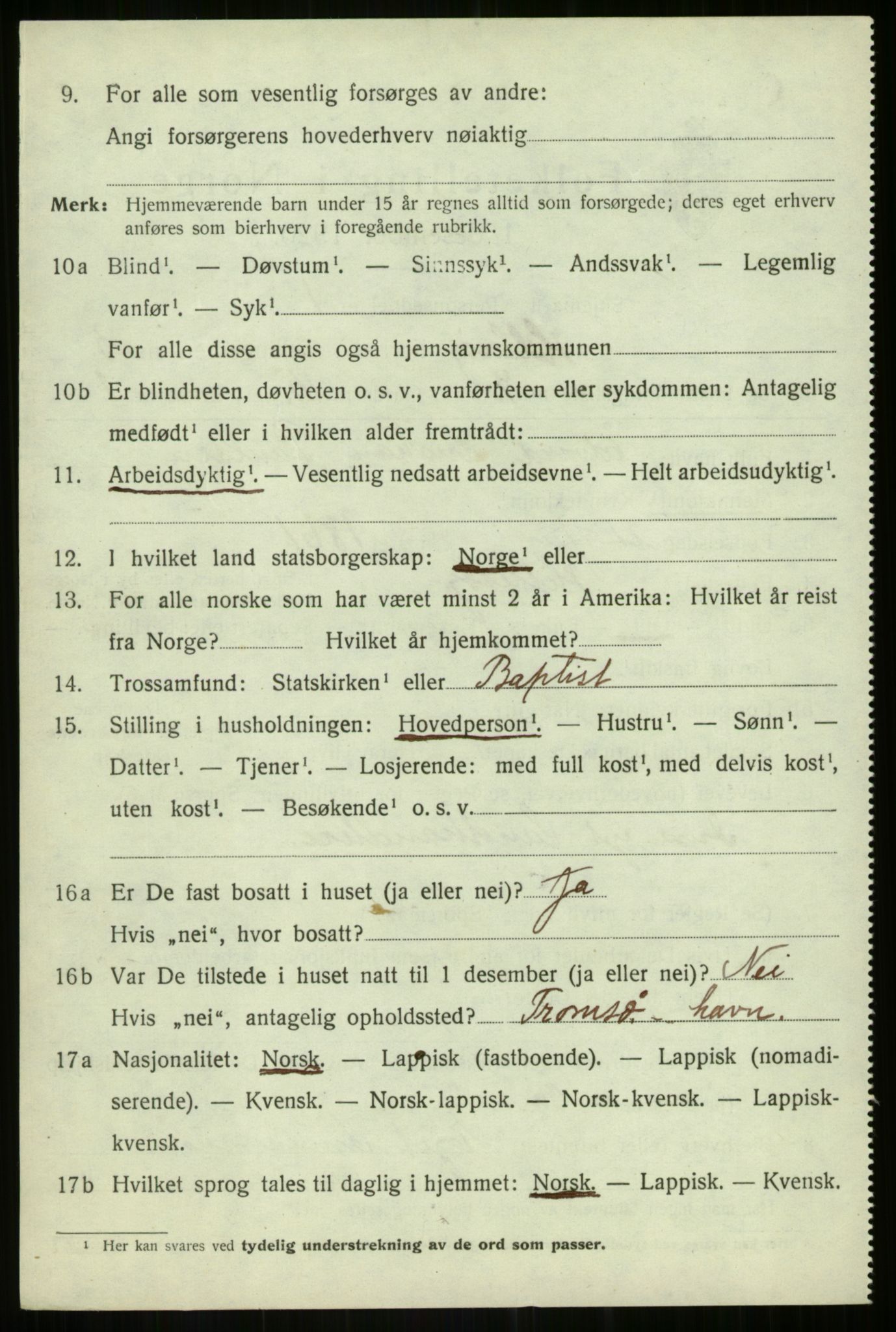 SATØ, 1920 census for Hillesøy, 1920, p. 1760