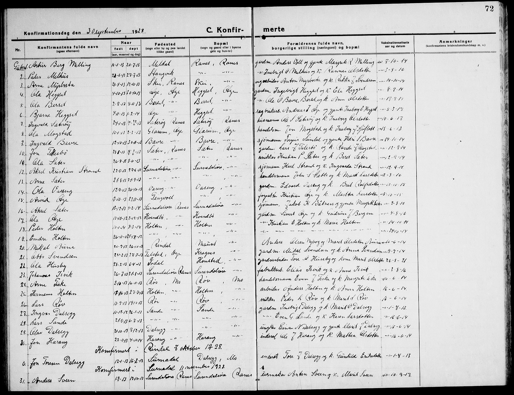 Ministerialprotokoller, klokkerbøker og fødselsregistre - Møre og Romsdal, AV/SAT-A-1454/596/L1060: Parish register (copy) no. 596C03, 1923-1944, p. 72