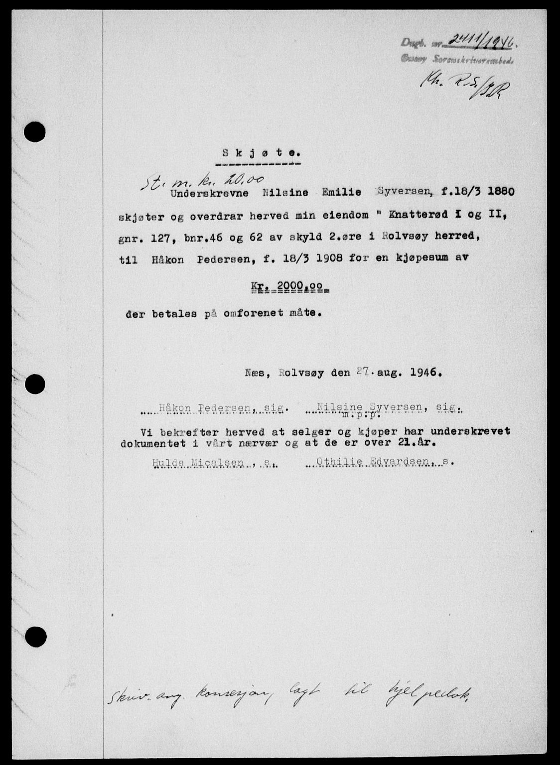 Onsøy sorenskriveri, SAO/A-10474/G/Ga/Gab/L0017: Mortgage book no. II A-17, 1946-1946, Diary no: : 2411/1946