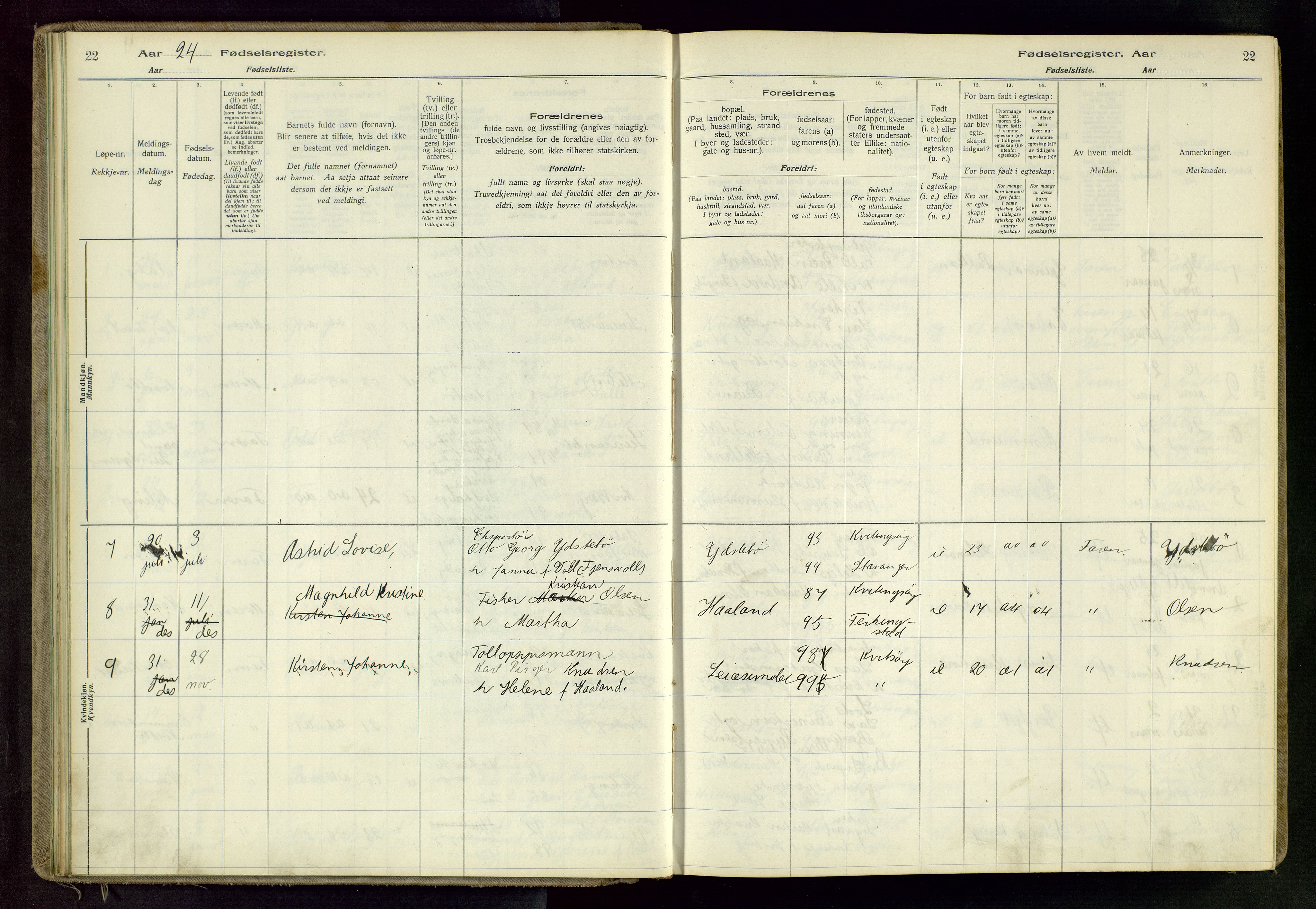 Randaberg sokneprestkontor, SAST/A-101798/001/A/L0004: Birth register no. 4, 1916-1982, p. 22