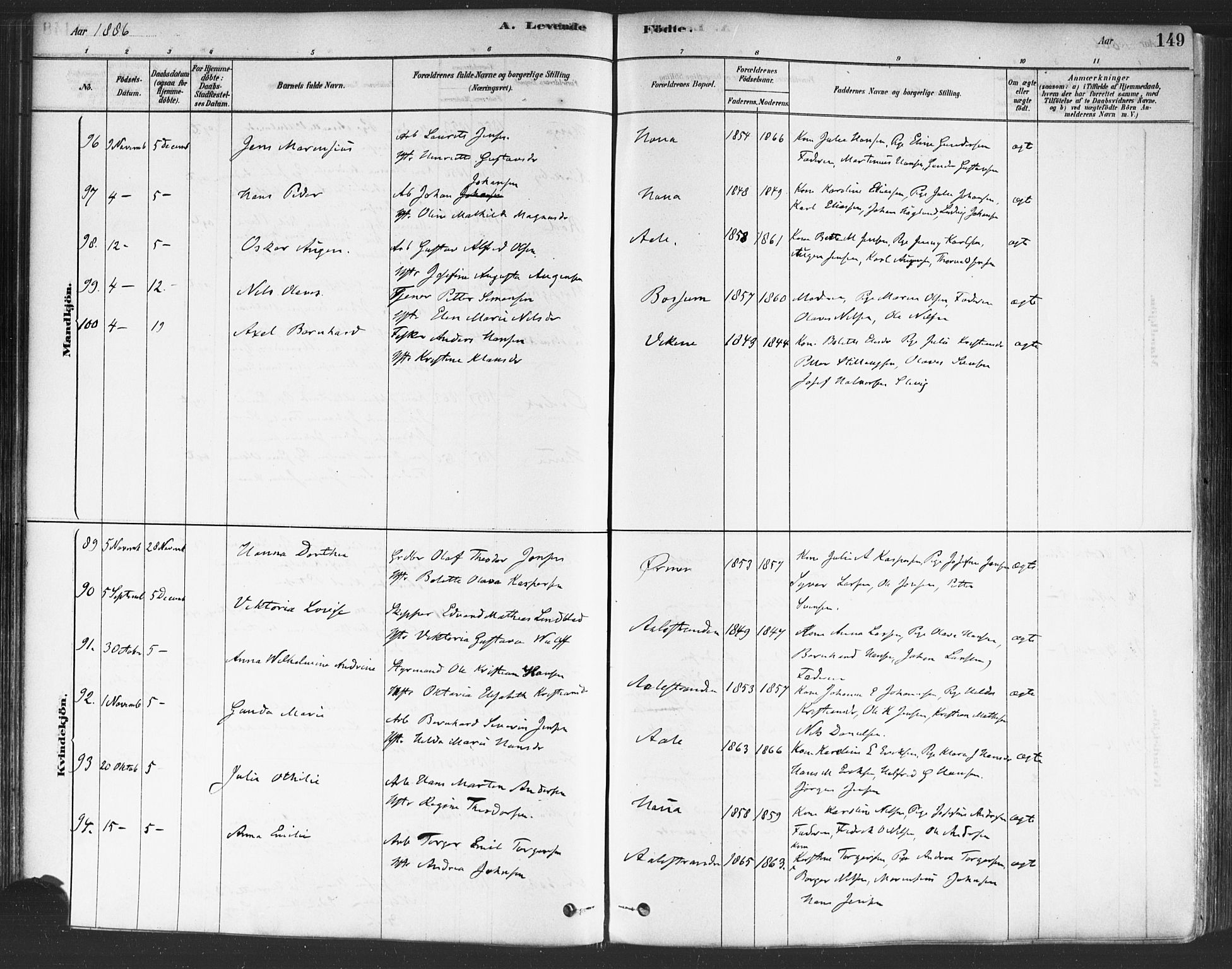 Onsøy prestekontor Kirkebøker, AV/SAO-A-10914/F/Fa/L0005: Parish register (official) no. I 5, 1878-1898, p. 149