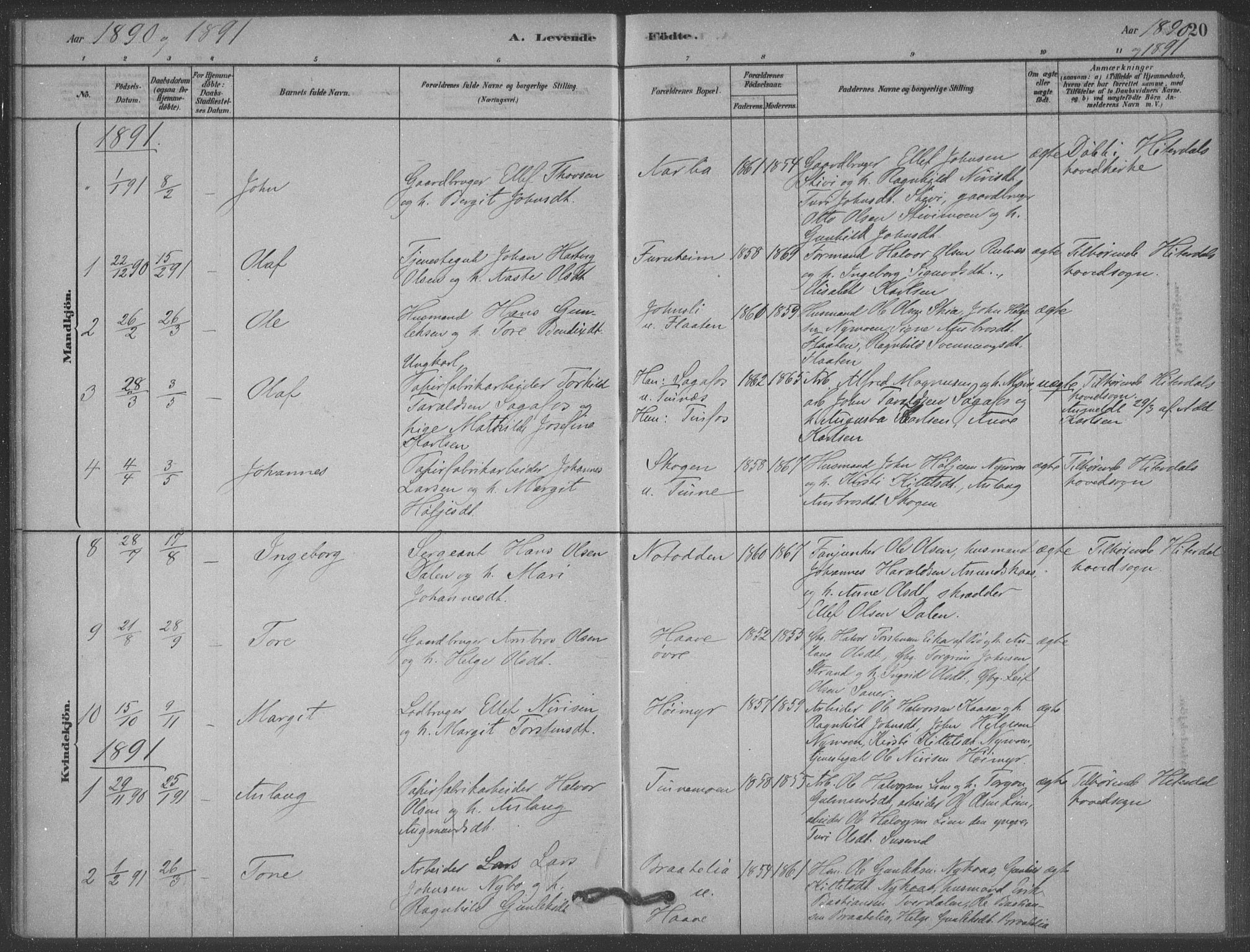 Heddal kirkebøker, SAKO/A-268/F/Fb/L0002: Parish register (official) no. II 2, 1878-1913, p. 20