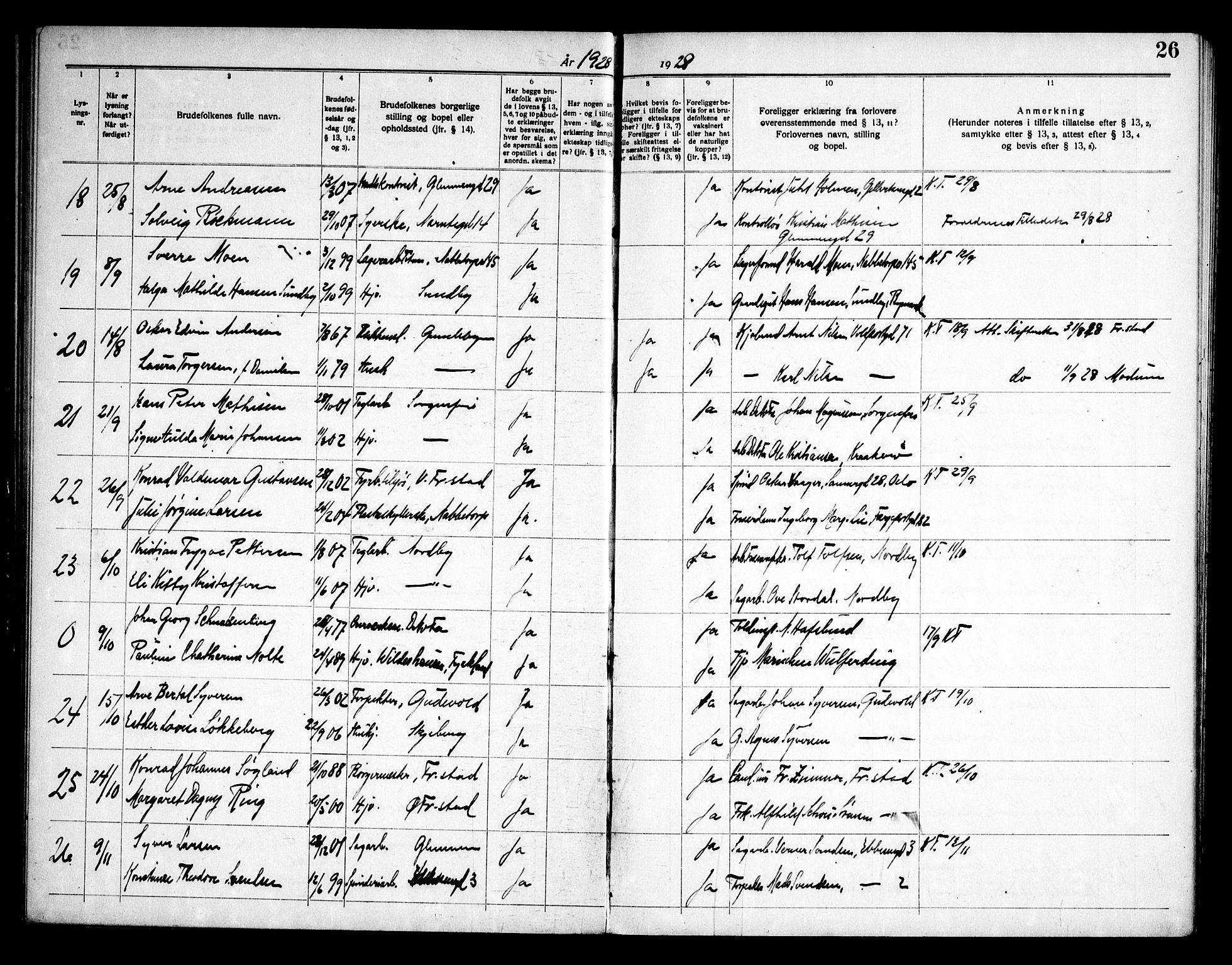 Østre Fredrikstad prestekontor Kirkebøker, AV/SAO-A-10907/H/Ha/L0001: Banns register no. 1, 1919-1951, p. 26
