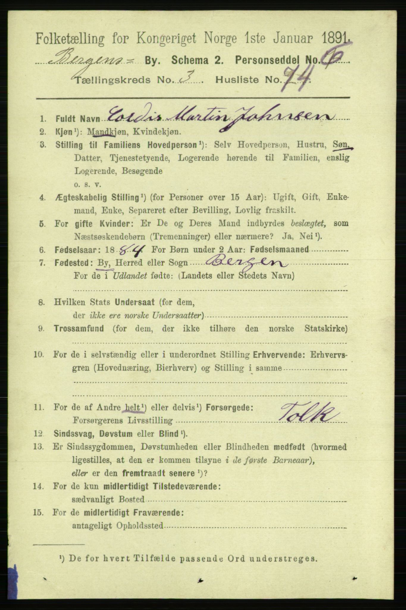 RA, 1891 Census for 1301 Bergen, 1891, p. 12496