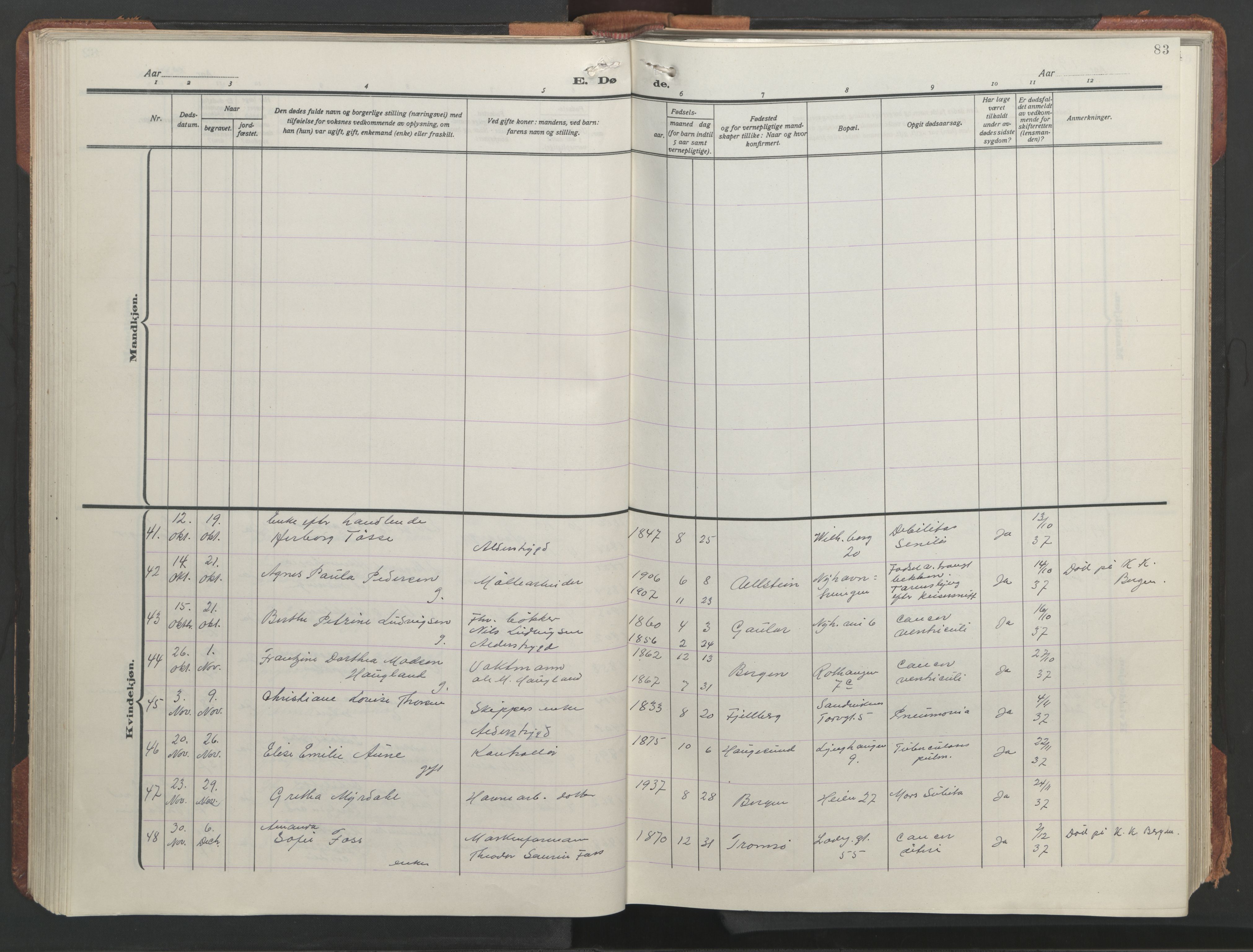 Sandviken Sokneprestembete, AV/SAB-A-77601/H/Hb/L0018: Parish register (copy) no. E 2, 1926-1962, p. 82b-83a