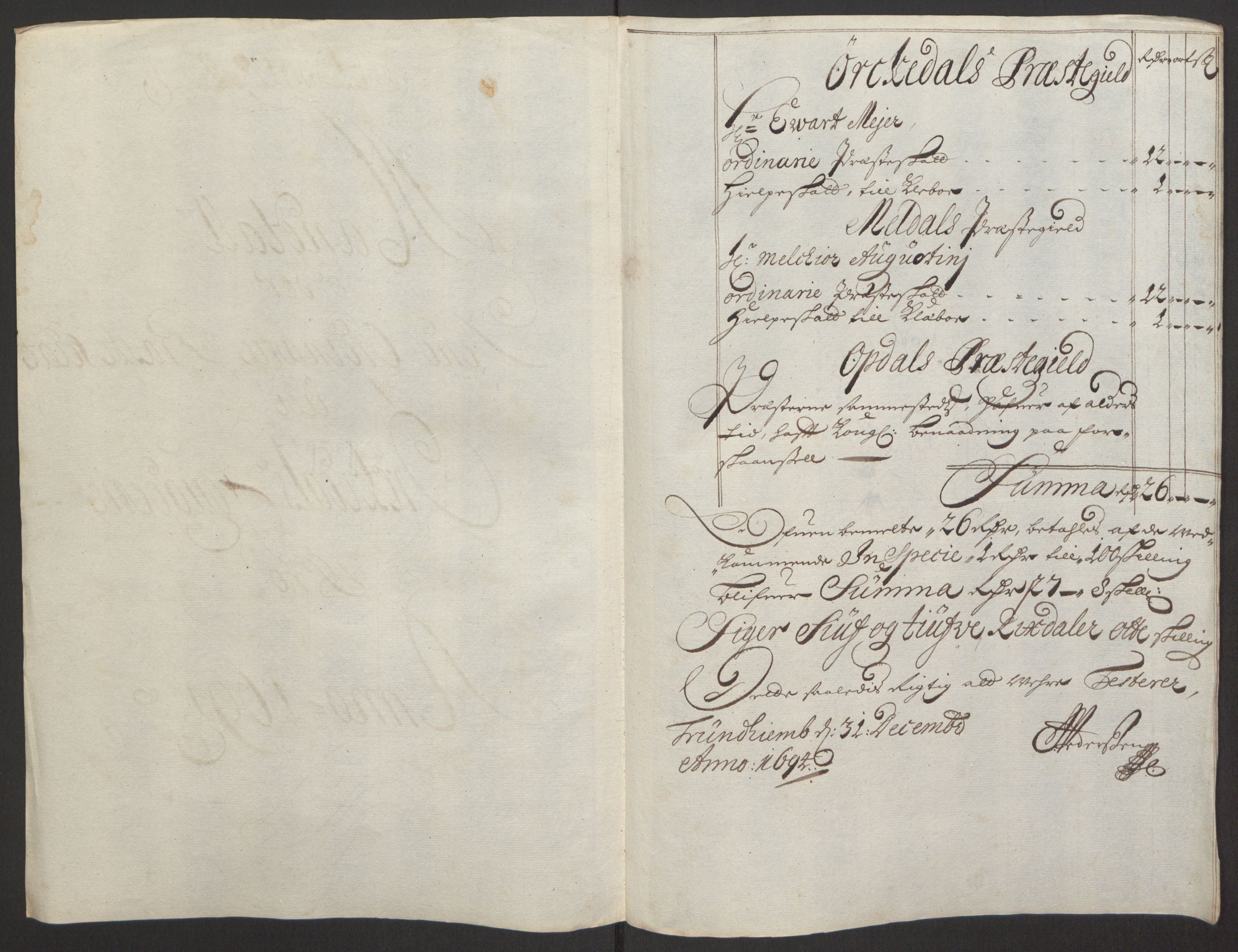 Rentekammeret inntil 1814, Reviderte regnskaper, Fogderegnskap, RA/EA-4092/R60/L3944: Fogderegnskap Orkdal og Gauldal, 1694, p. 168