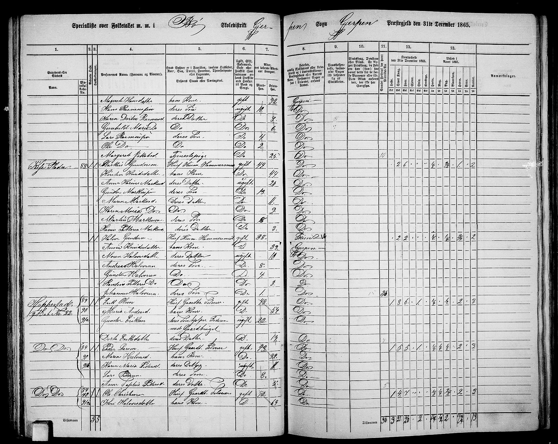 RA, 1865 census for Gjerpen, 1865, p. 64