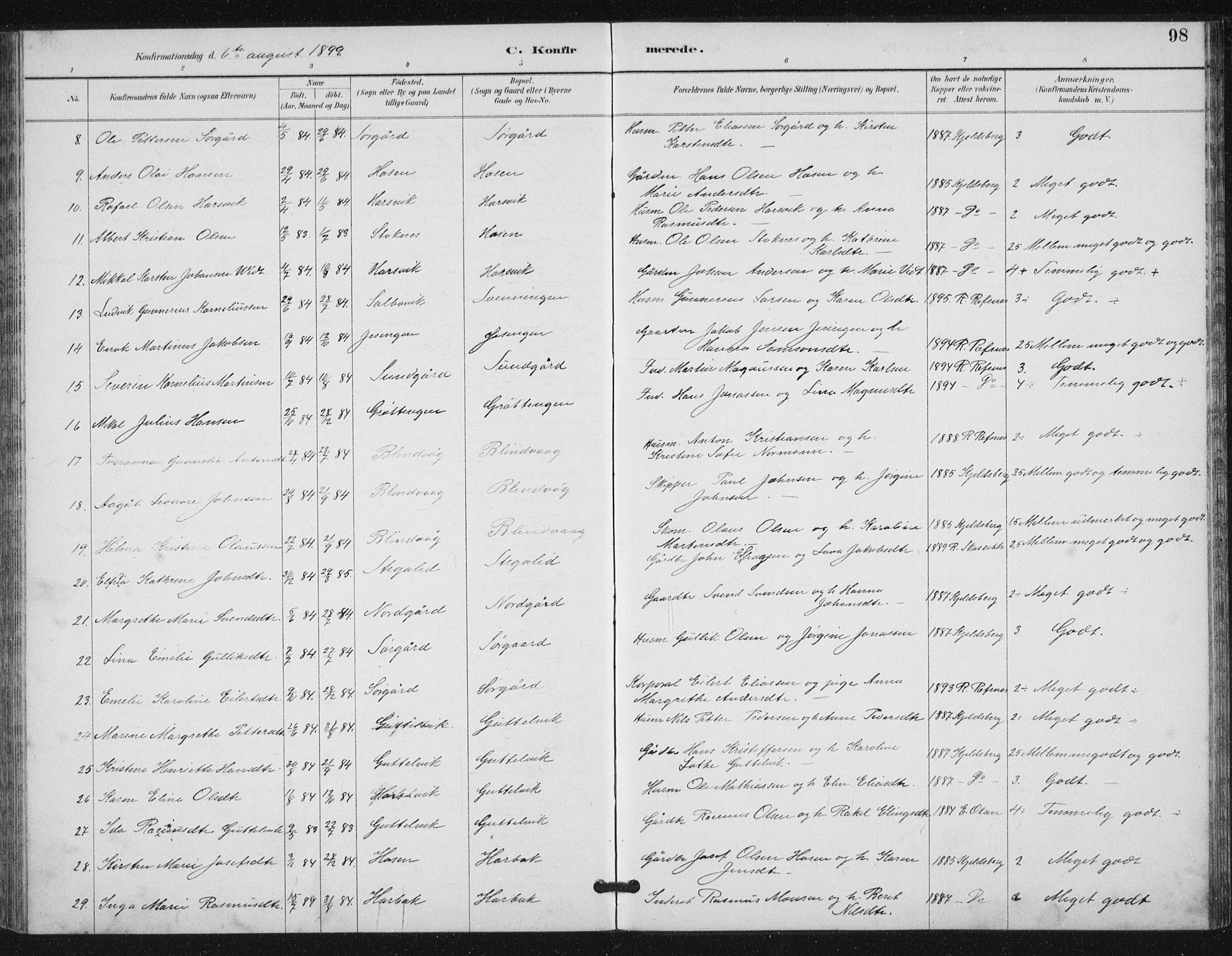 Ministerialprotokoller, klokkerbøker og fødselsregistre - Sør-Trøndelag, SAT/A-1456/656/L0698: Parish register (copy) no. 656C04, 1890-1904, p. 98