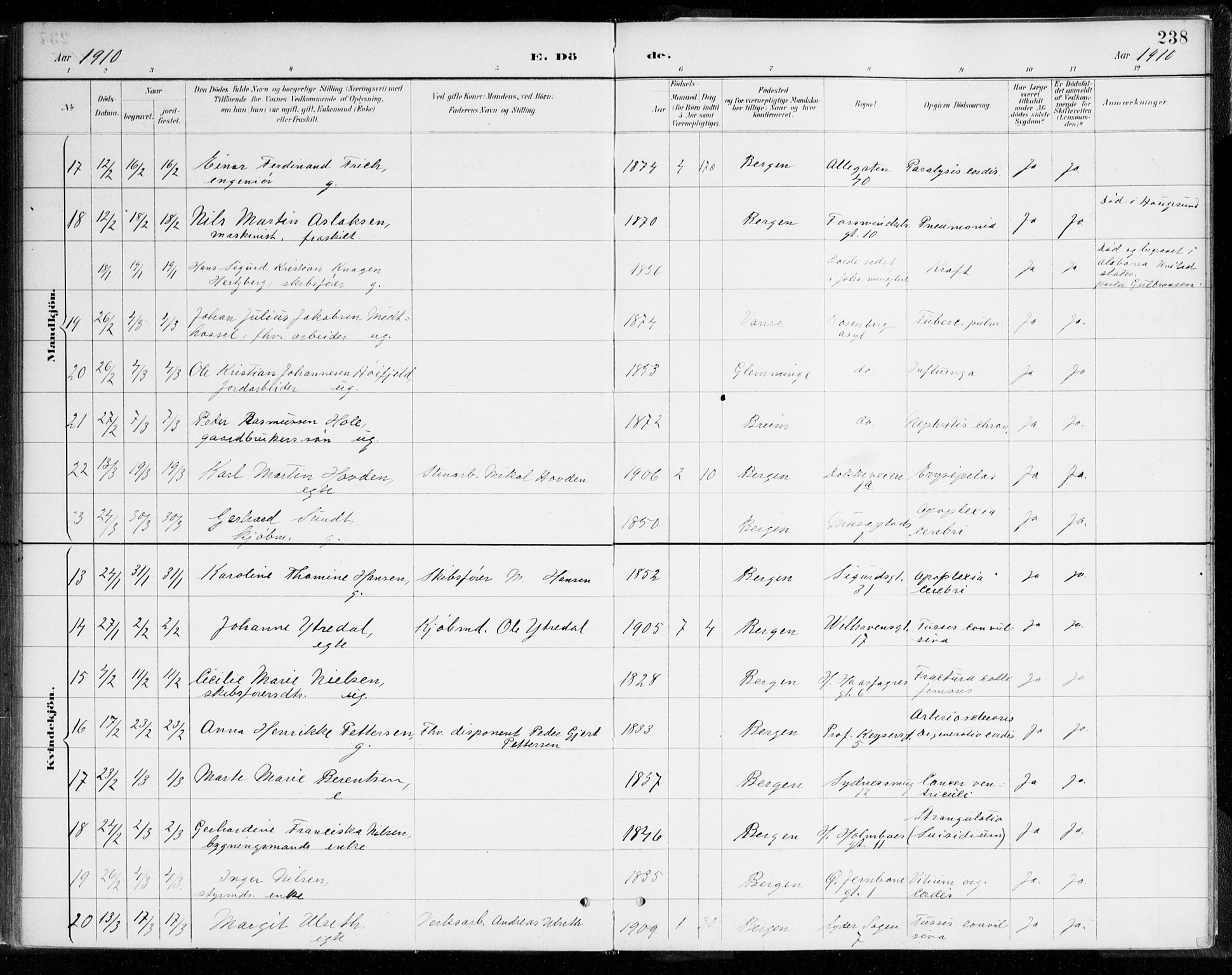 Johanneskirken sokneprestembete, AV/SAB-A-76001/H/Haa/L0019: Parish register (official) no. E 1, 1885-1915, p. 238