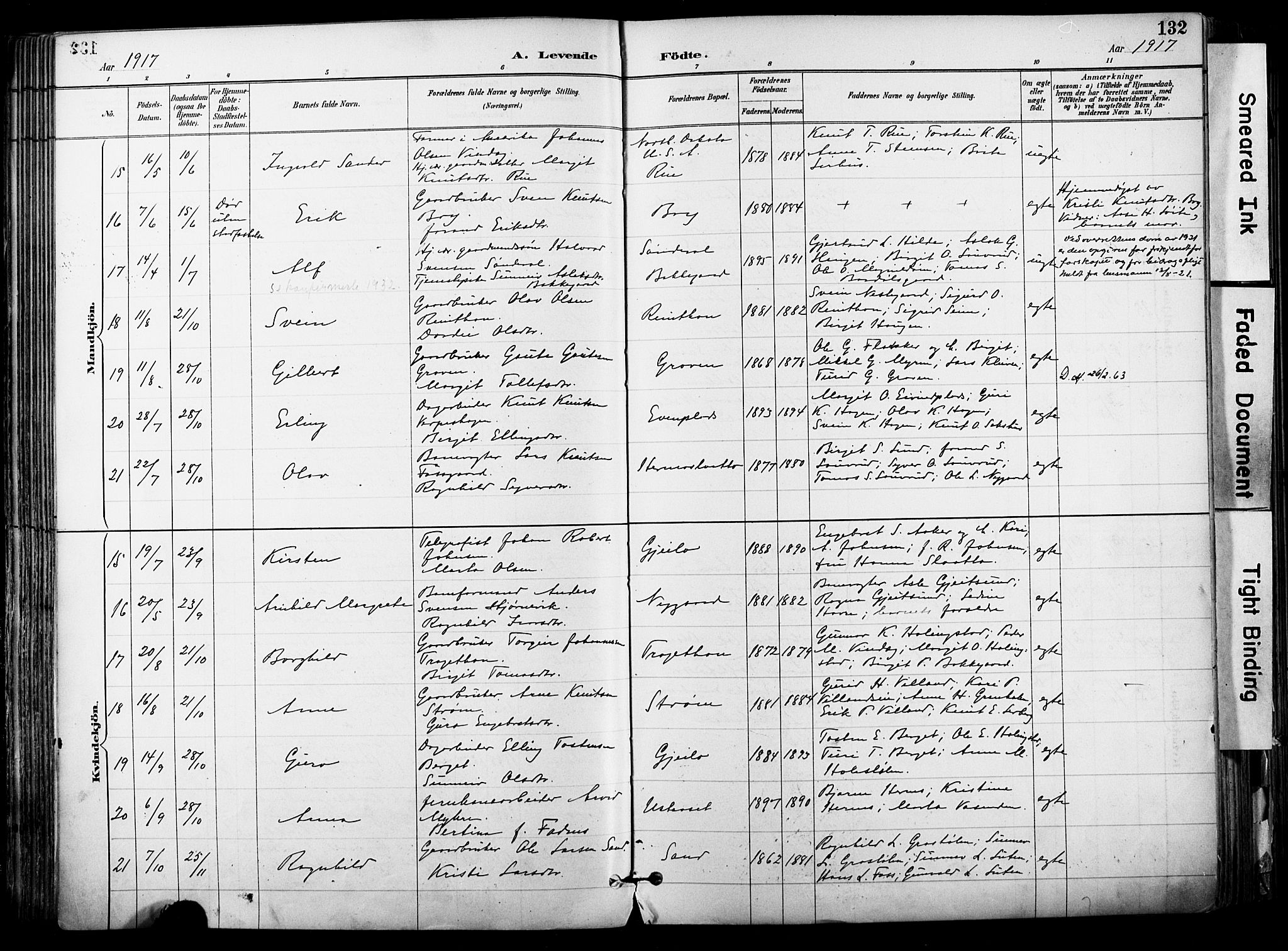 Hol kirkebøker, AV/SAKO-A-227/F/Fa/L0003: Parish register (official) no. I 3, 1887-1918, p. 132