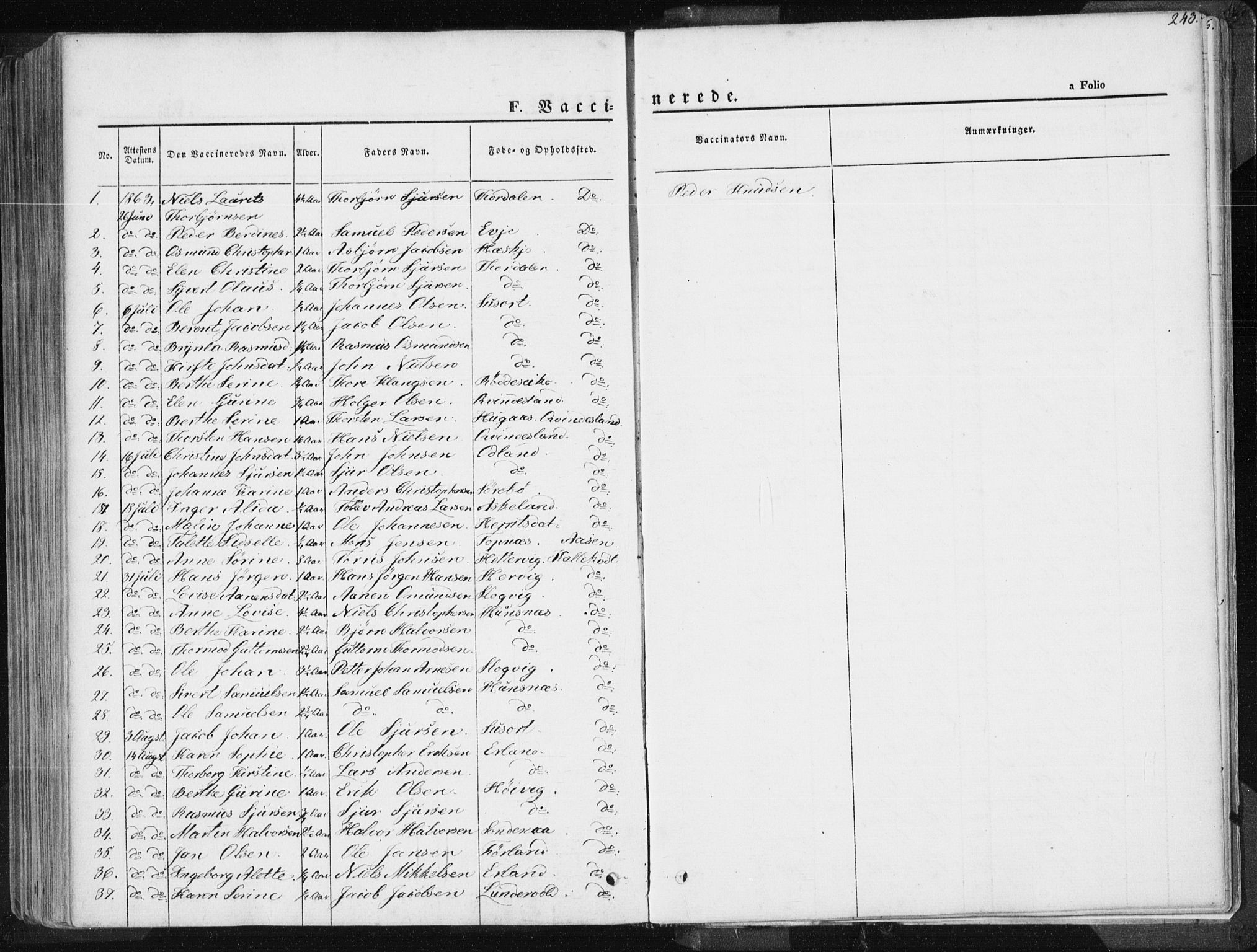 Tysvær sokneprestkontor, SAST/A -101864/H/Ha/Haa/L0003: Parish register (official) no. A 3, 1856-1865, p. 243