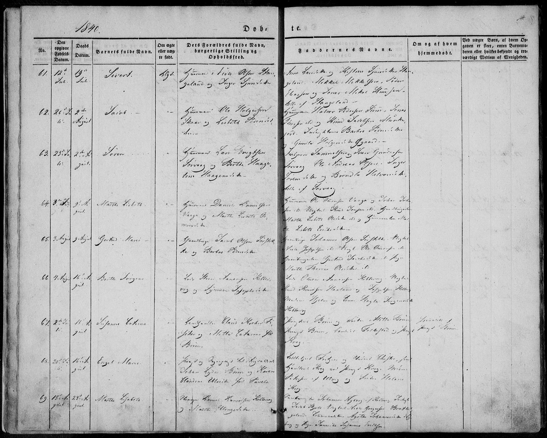 Avaldsnes sokneprestkontor, AV/SAST-A -101851/H/Ha/Haa/L0006: Parish register (official) no. A 6, 1839-1847, p. 14