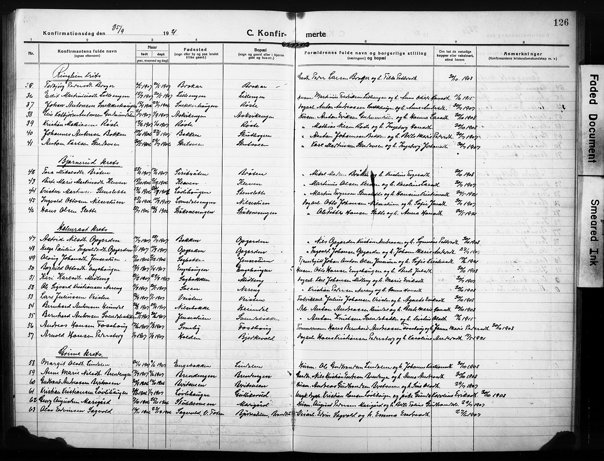 Søndre Land prestekontor, SAH/PREST-122/L/L0007: Parish register (copy) no. 7, 1915-1932, p. 126