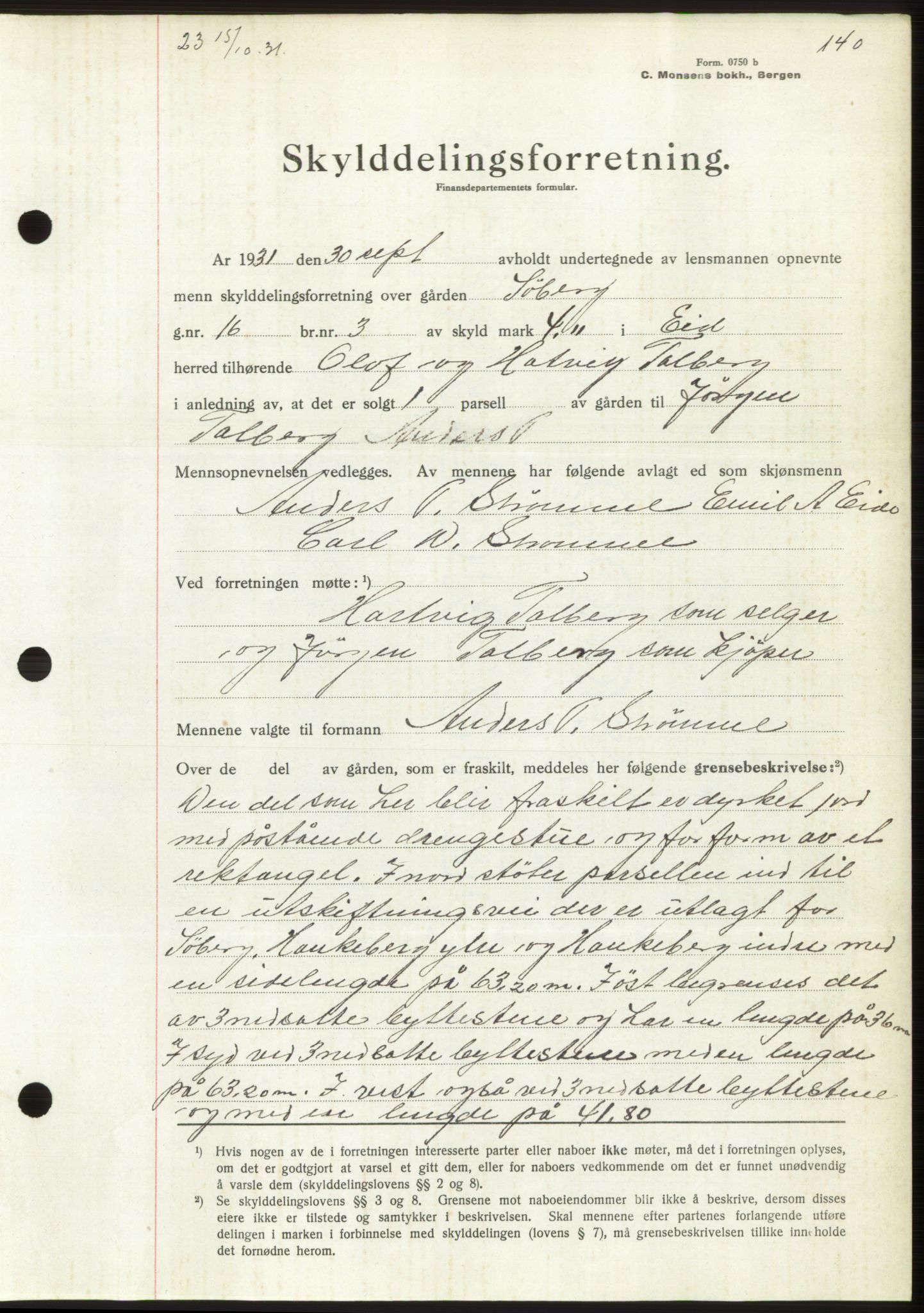 Romsdal sorenskriveri, AV/SAT-A-4149/1/2/2C/L0060: Mortgage book no. 54, 1931-1932, Deed date: 15.10.1931