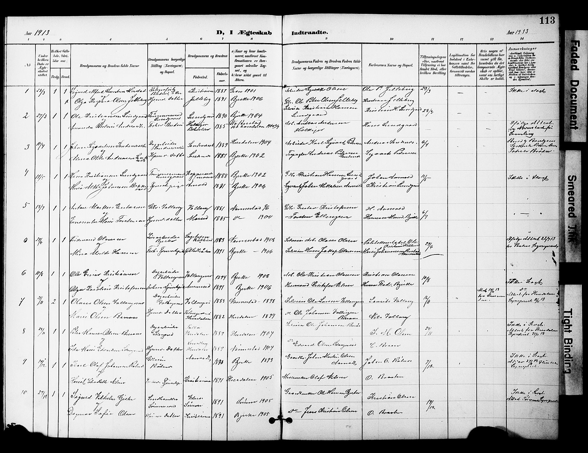 Nannestad prestekontor Kirkebøker, SAO/A-10414a/G/Gc/L0001: Parish register (copy) no. III 1, 1901-1916, p. 113