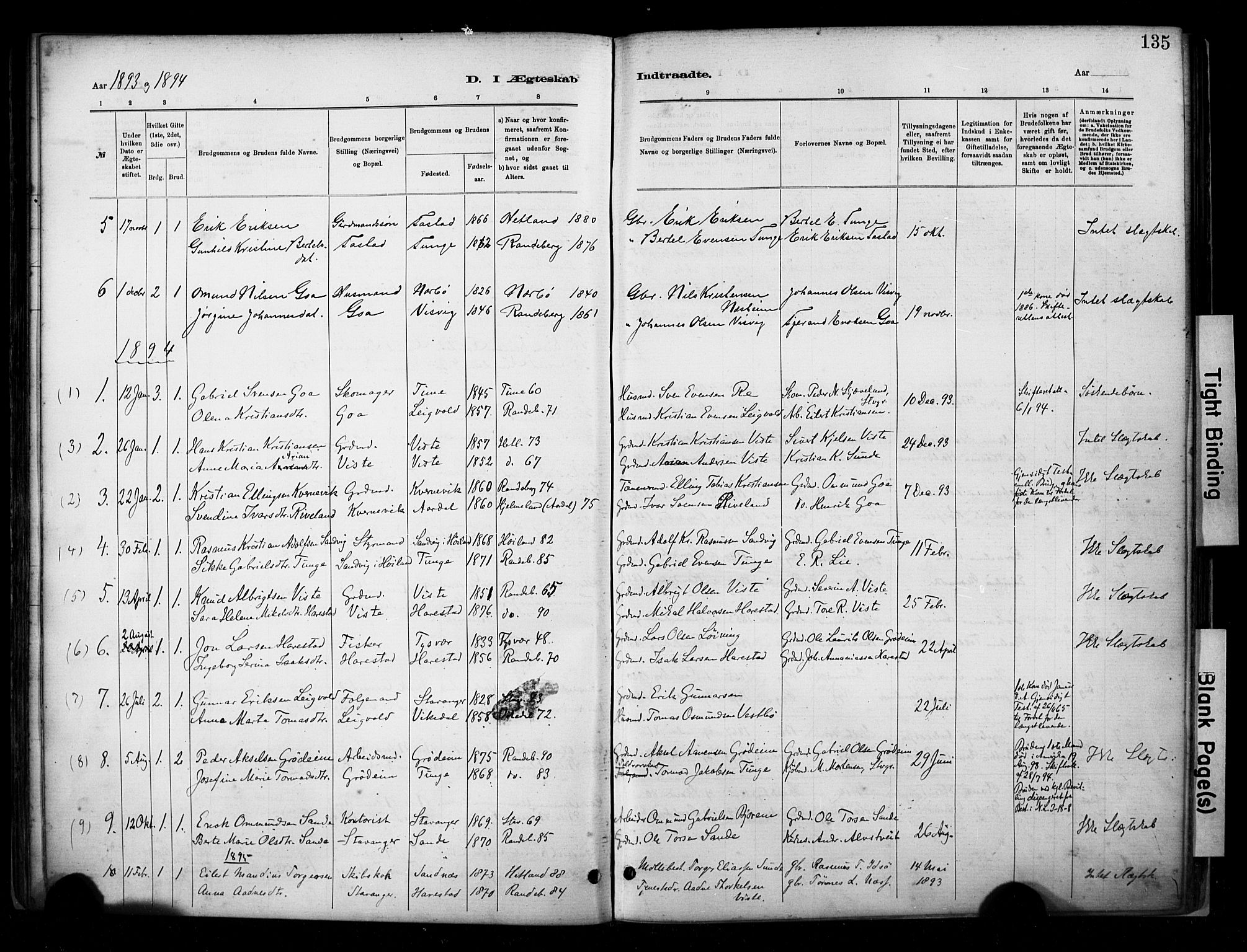 Hetland sokneprestkontor, SAST/A-101826/30/30BA/L0009: Parish register (official) no. A 9, 1882-1918, p. 135