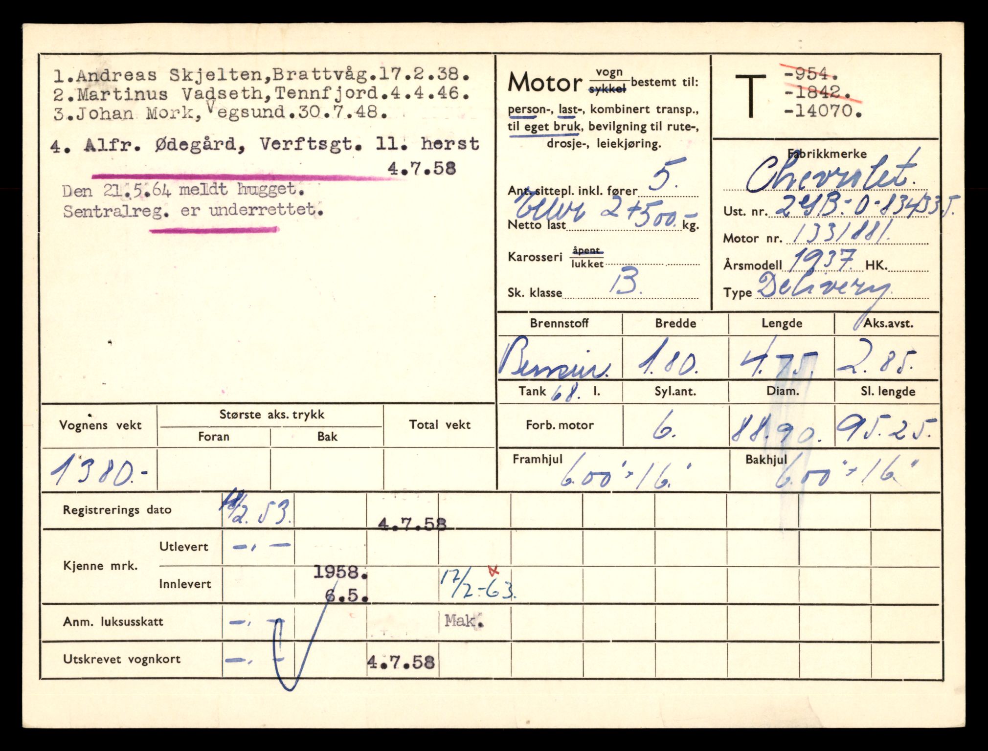 Møre og Romsdal vegkontor - Ålesund trafikkstasjon, AV/SAT-A-4099/F/Fe/L0042: Registreringskort for kjøretøy T 13906 - T 14079, 1927-1998, p. 2979