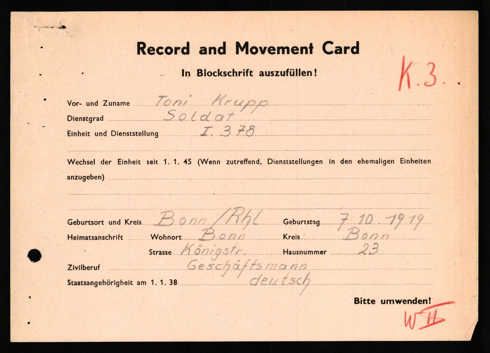 Forsvaret, Forsvarets overkommando II, AV/RA-RAFA-3915/D/Db/L0018: CI Questionaires. Tyske okkupasjonsstyrker i Norge. Tyskere., 1945-1946, p. 370