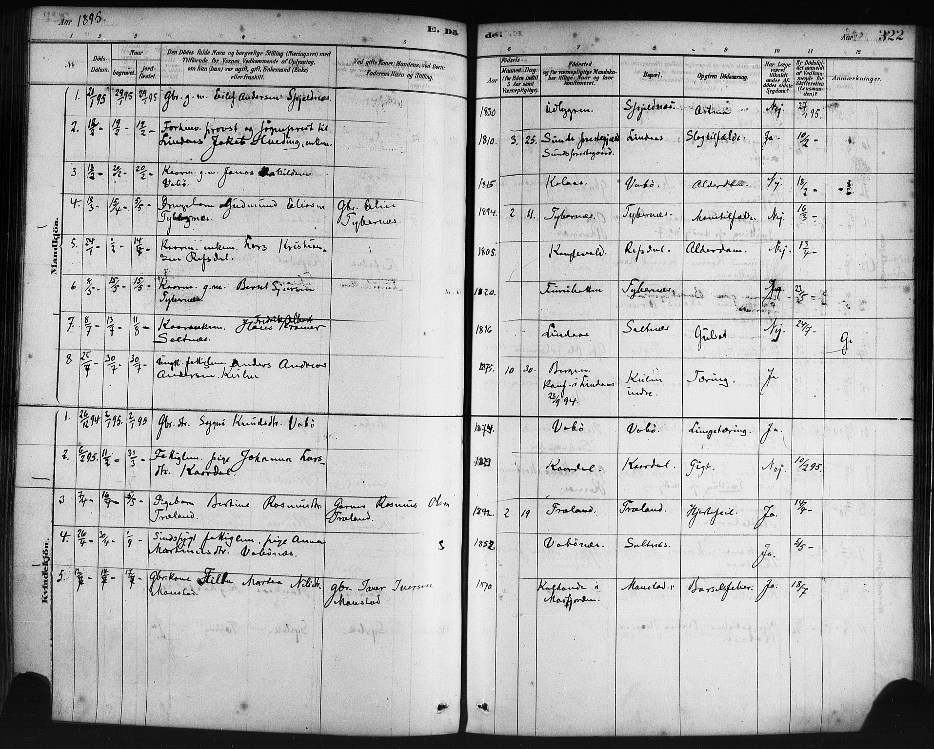Lindås Sokneprestembete, SAB/A-76701/H/Haa: Parish register (official) no. A 19, 1878-1912, p. 322
