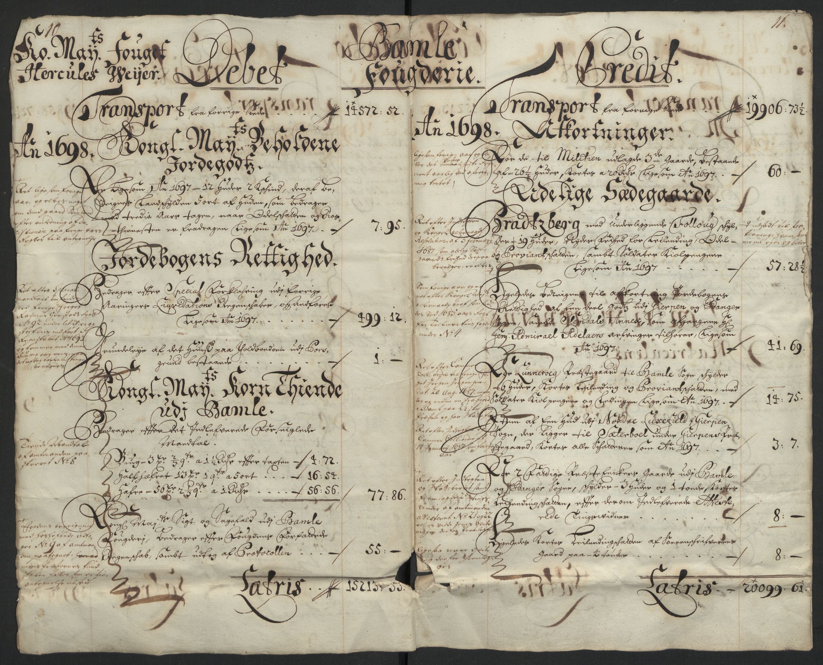 Rentekammeret inntil 1814, Reviderte regnskaper, Fogderegnskap, AV/RA-EA-4092/R36/L2098: Fogderegnskap Øvre og Nedre Telemark og Bamble, 1698, p. 9