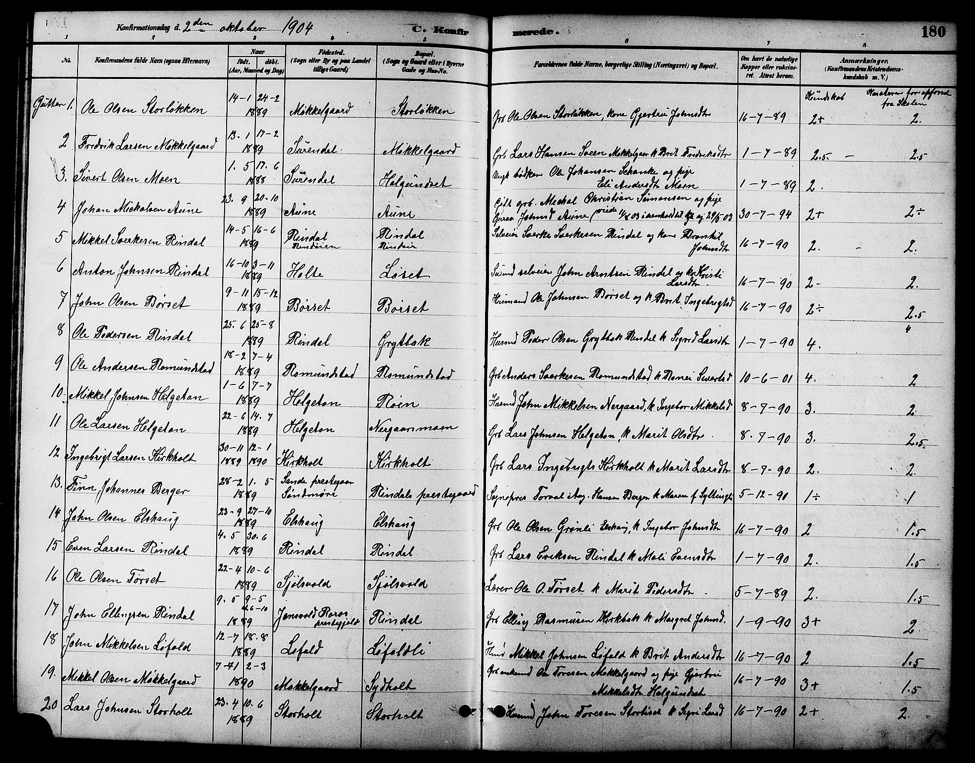 Ministerialprotokoller, klokkerbøker og fødselsregistre - Møre og Romsdal, SAT/A-1454/598/L1078: Parish register (copy) no. 598C03, 1892-1909, p. 180