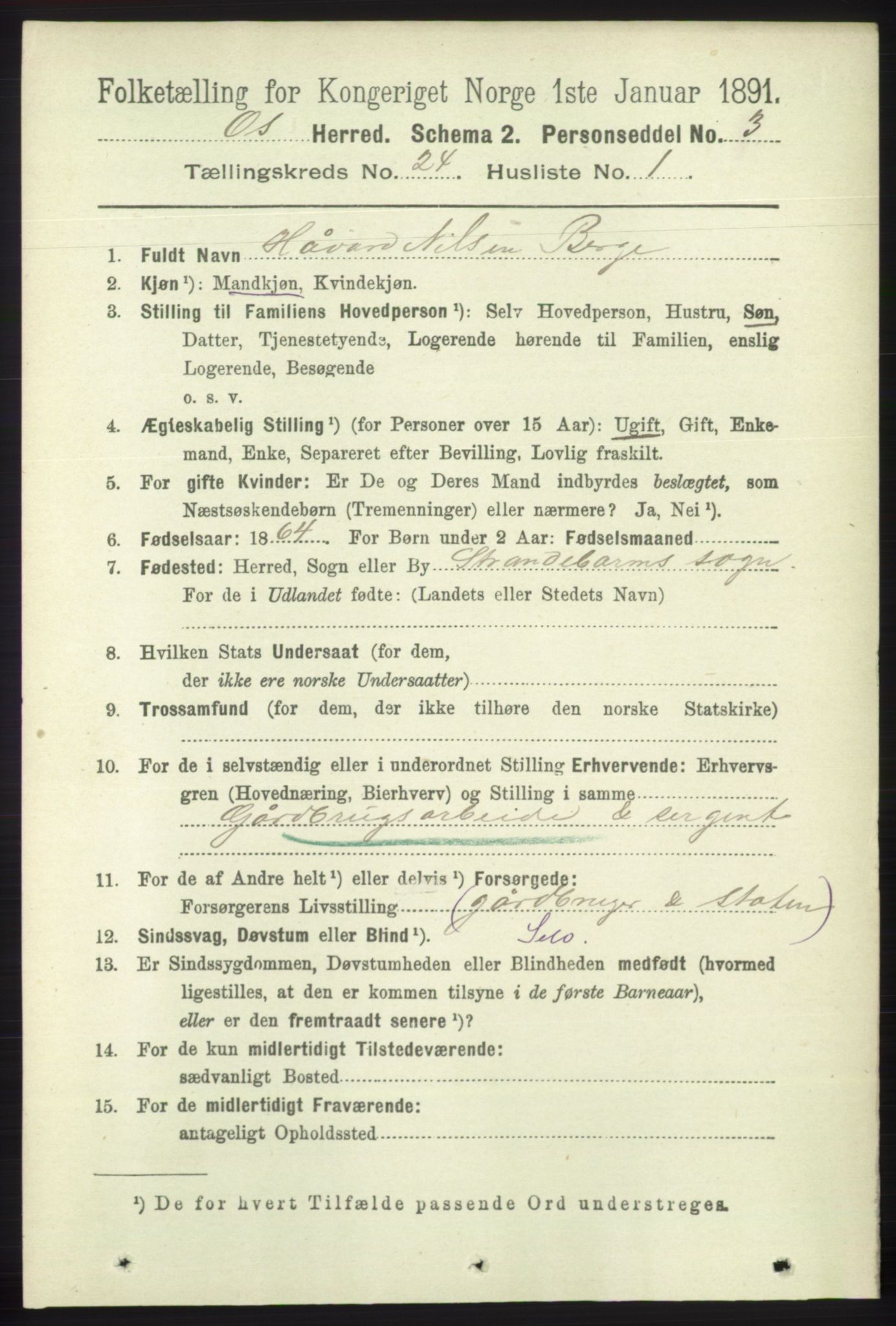 RA, 1891 census for 1243 Os, 1891, p. 5209