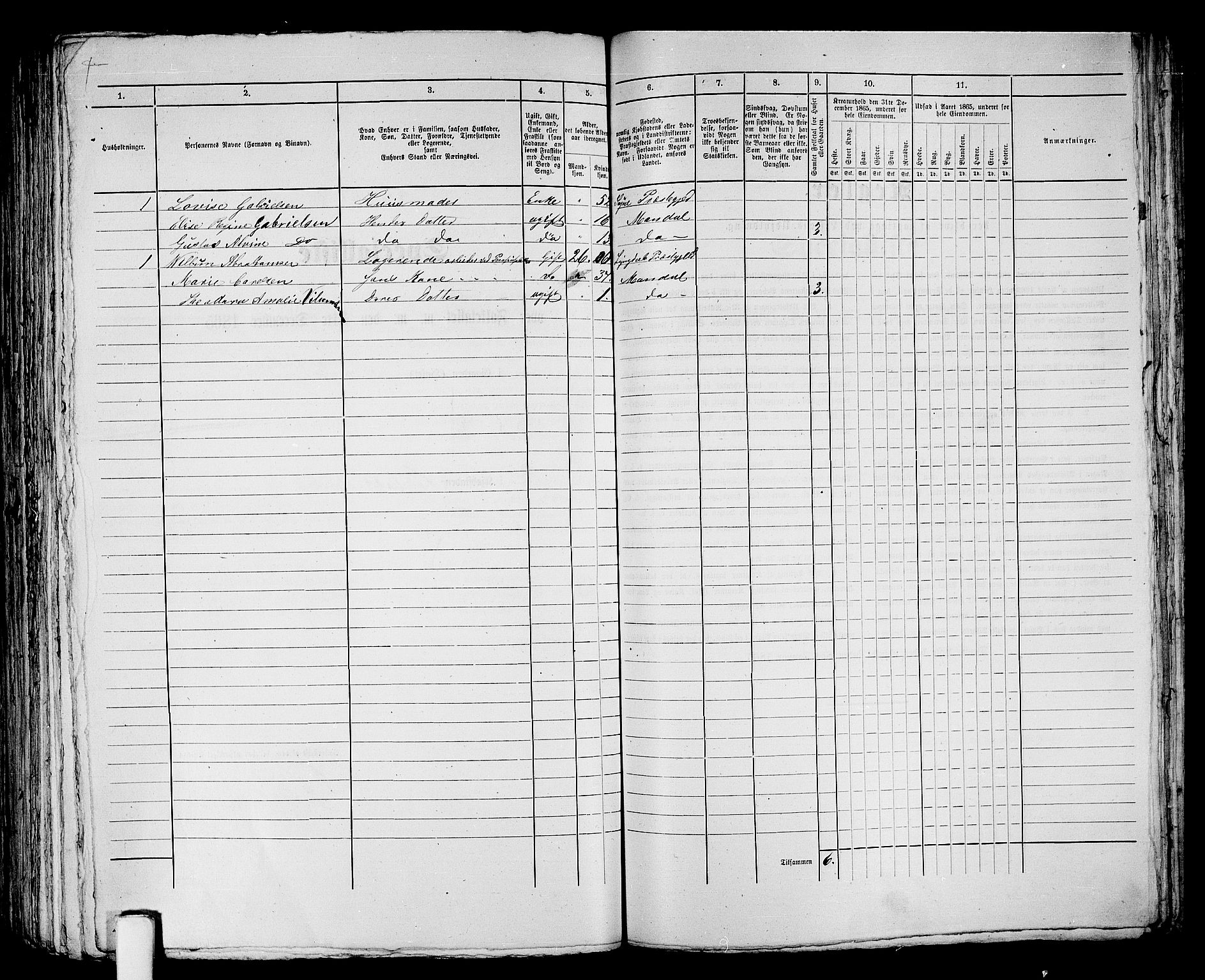 RA, 1865 census for Mandal/Mandal, 1865, p. 357