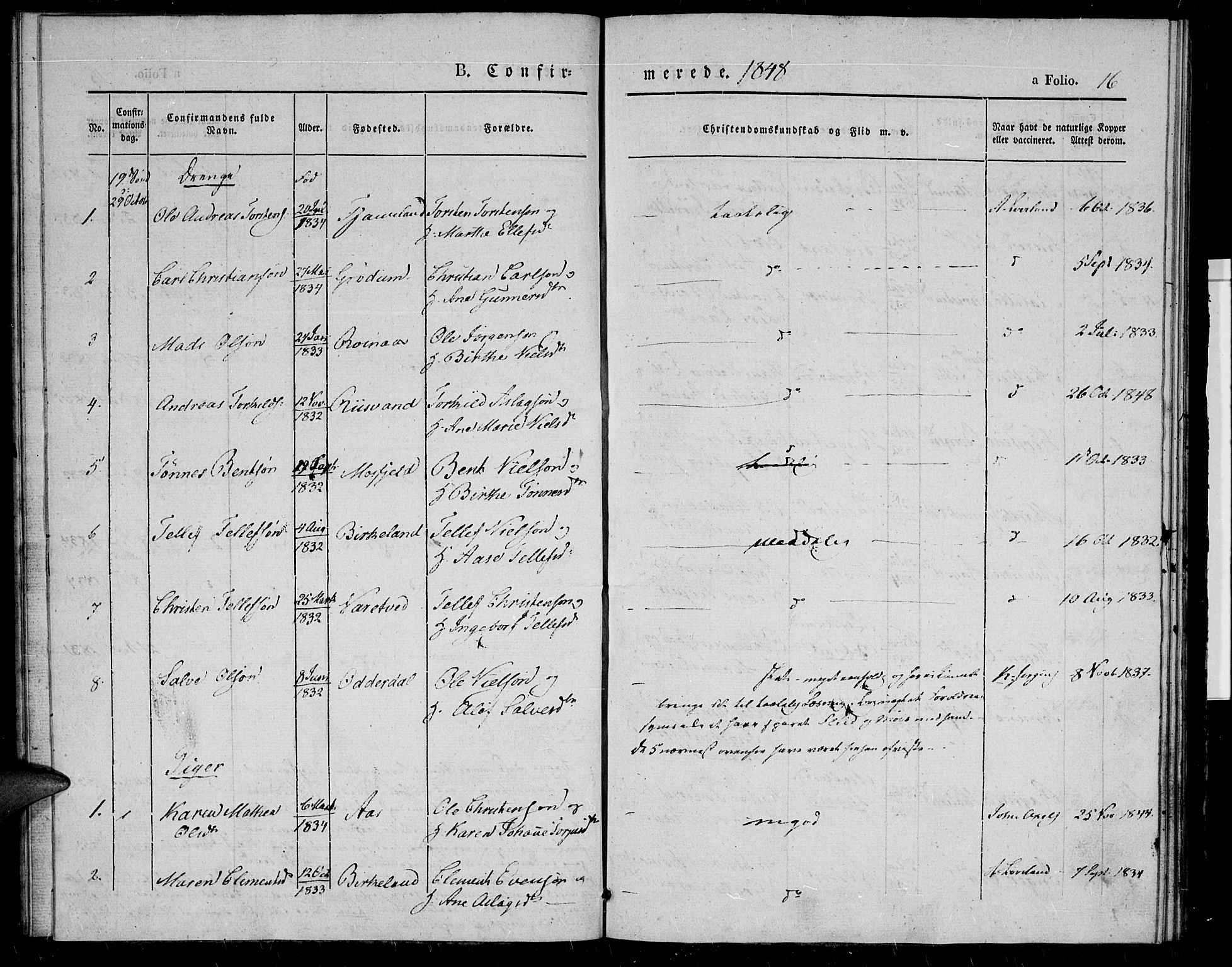 Birkenes sokneprestkontor, SAK/1111-0004/F/Fa/L0002: Parish register (official) no. A 2, 1839-1849, p. 16